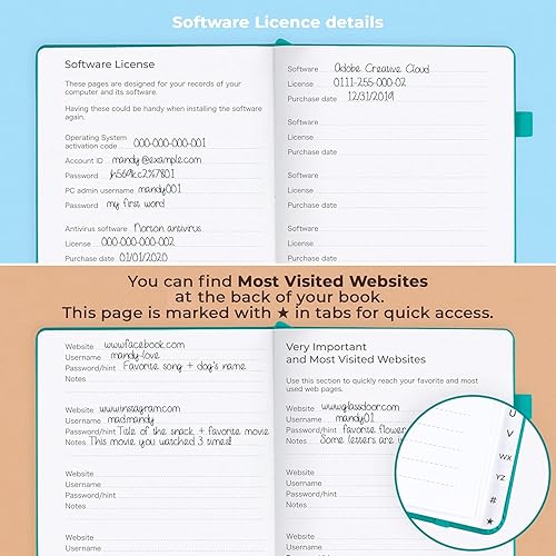 Miniatura 5 de CLEVER FOX - Libro de contraseñas con pestañas. Organizador de direcciones y contraseñas de Internet con pestañas alfabéticas. Cuaderno grande de