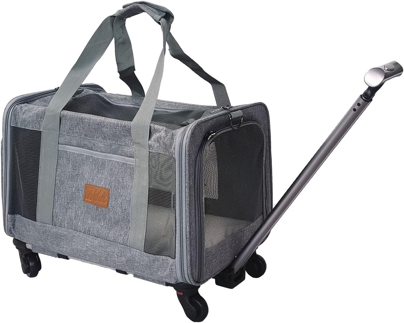 Wolt Soft-Sided Carriers Airline Approved Cat Carrier Stroller Dog Travel Bag with Removable Wheels and Trolley Collapsible for Small Medium Pets (Grey)