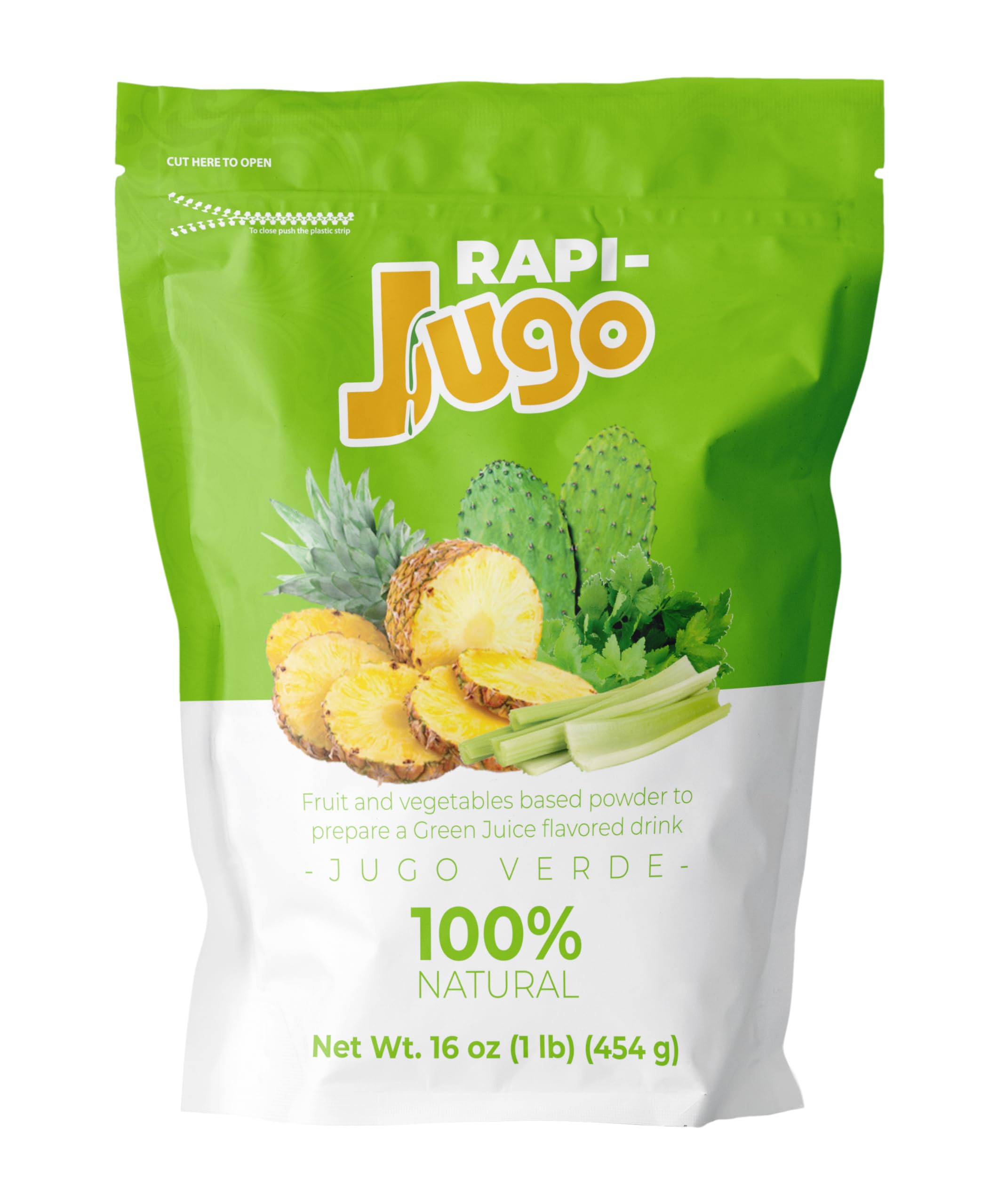 RAPIJUGO Green Juice Powder Drink Mix, Pineapple Celery Parsley Nopal Flavor, Antioxidant Blend, 1 Pound, Adult Dietary Supplement, Ambient Storage