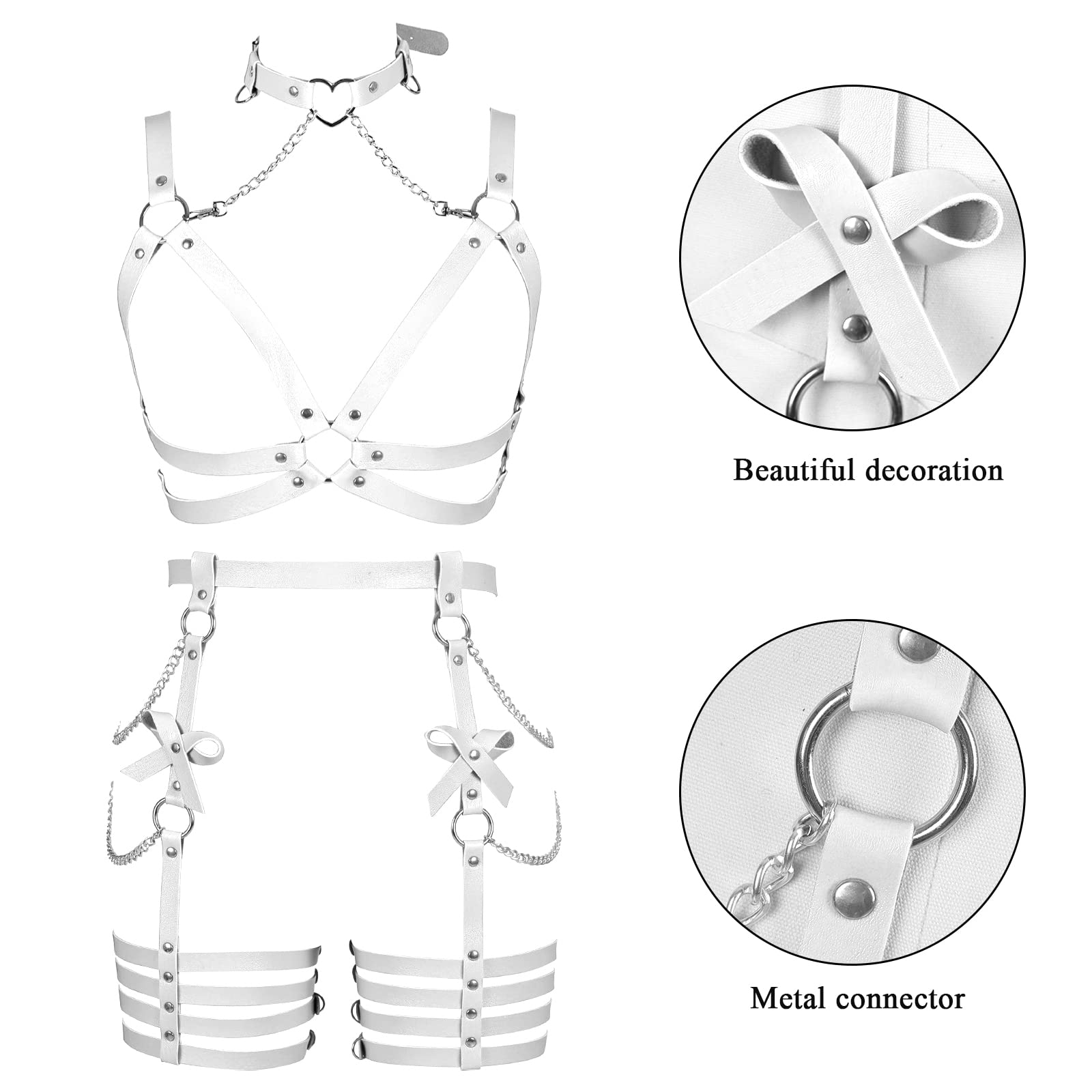 BANSSGOTH Womens Harness Leather Body Chain Bowknot Lingerie Garter Belts Set Hollow Out Christmas Dance Fashion Clothing