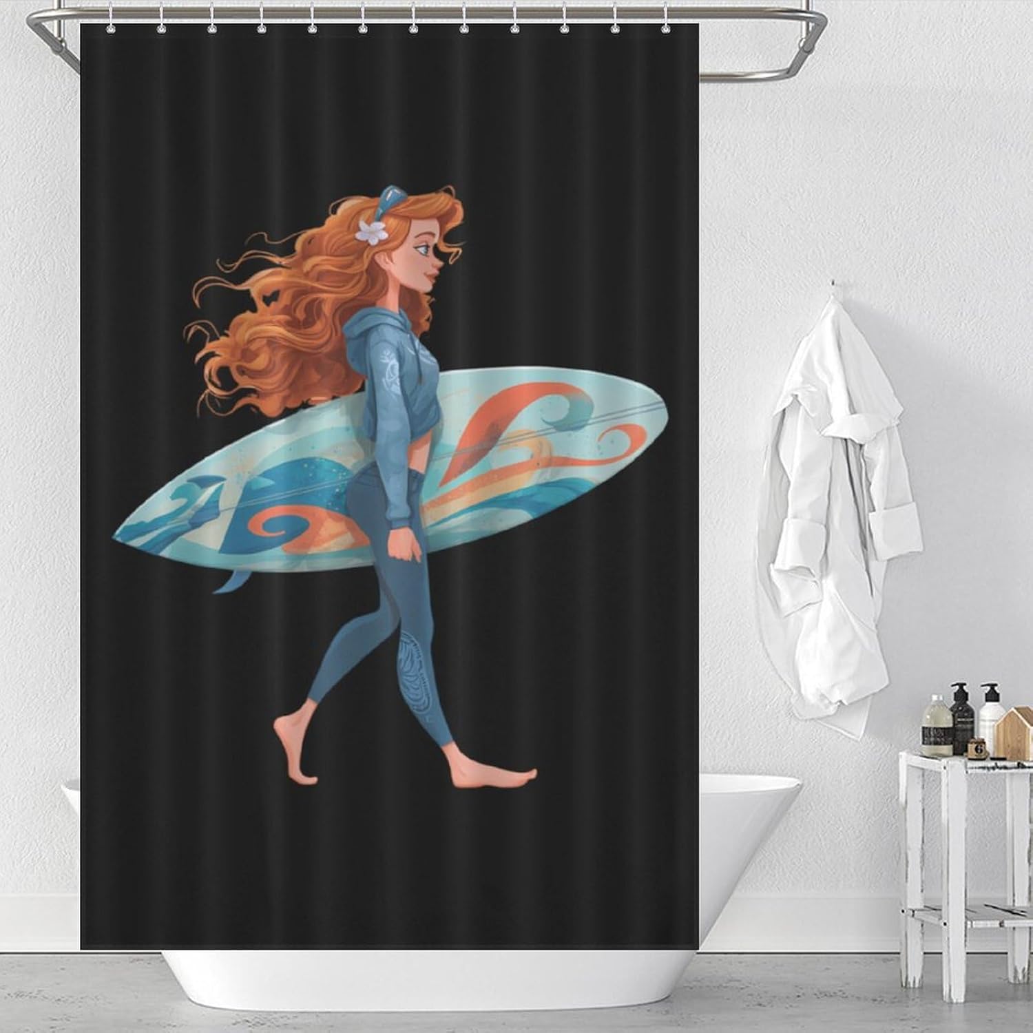 Surfing Surfboard Sport Shower Curtain 46.85x70.87Inch（119x180cm） Polyester Bath Curtain Shower Curtains Printed Decorative