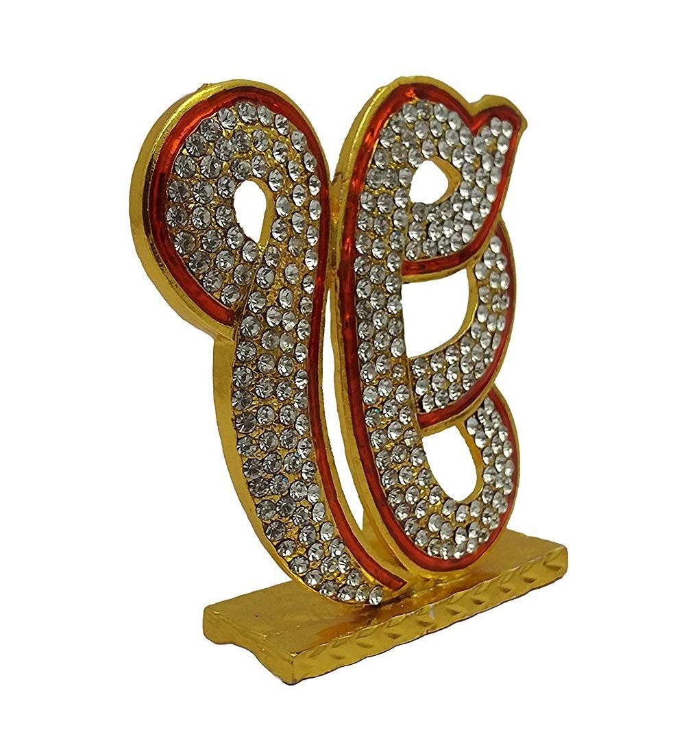 BLESS KRAFT Sikh Religious Symbol EK Onkar Idol | Ik Onkar (?6.2 x 0.5 x 6.5 cm) Gold Metal Statue for Car Dashboard Mandir Murti Temple Puja Home Decor | Office Table Showpiece