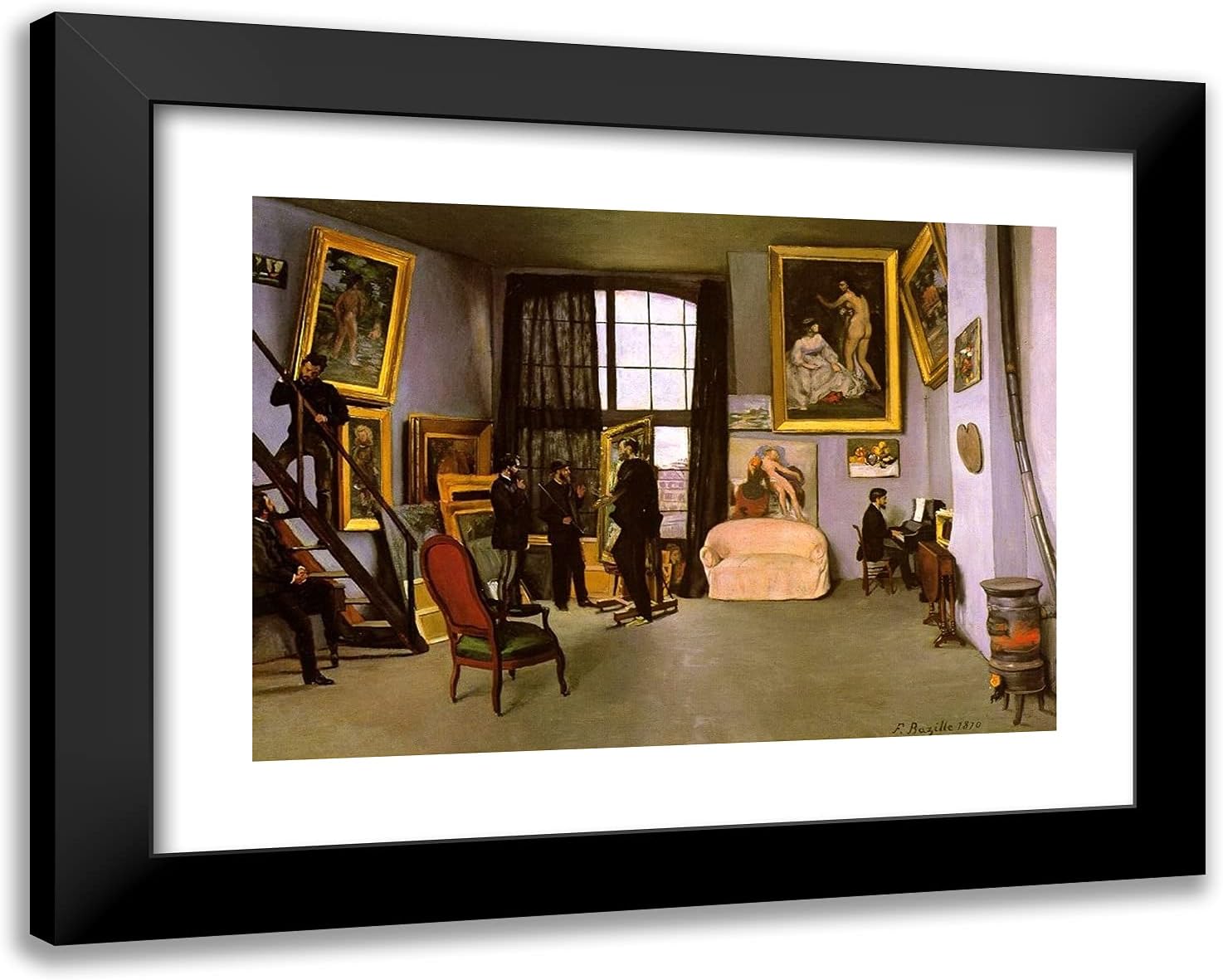 ArtDirect Bazille, Frederic 24x19 Gold Ornate Framed Art Print with Double Matting Titled: The Artist's Studio Rue of the Condamine