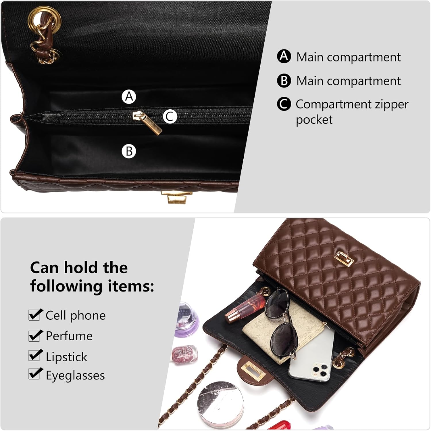 Quilted Leather Crossbody Bags for Women Trendy Ladies Shoulder Purse Satchel HandBag with Chain Strap - Image 4