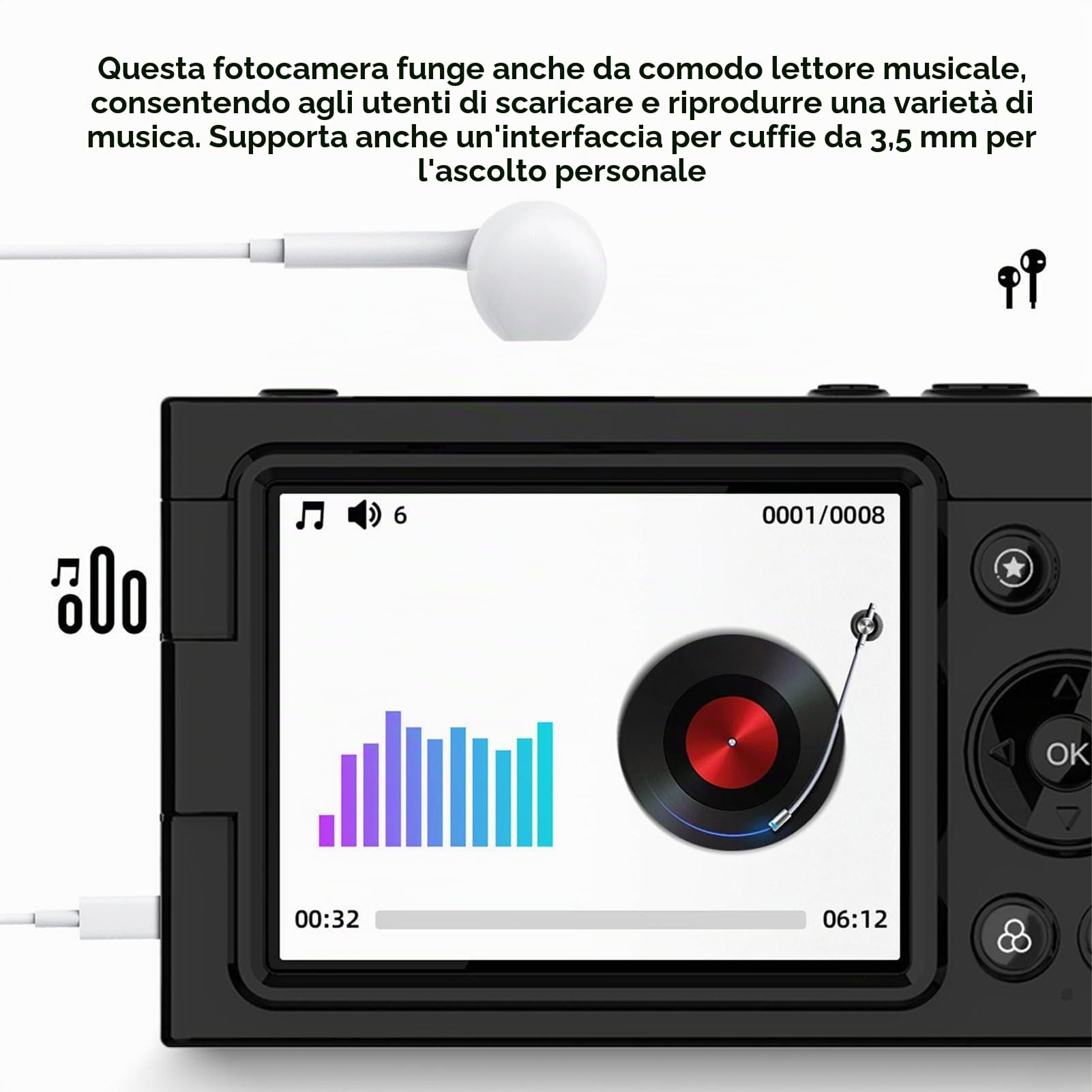 Fotocamera Digitale 4K per Vlogging, Fotocamera con Messa a Fuoco Automatica 64 MP, Filtro Beauty Retrò, Zoom Digitale 28X, Schermo 2,83 Pollici