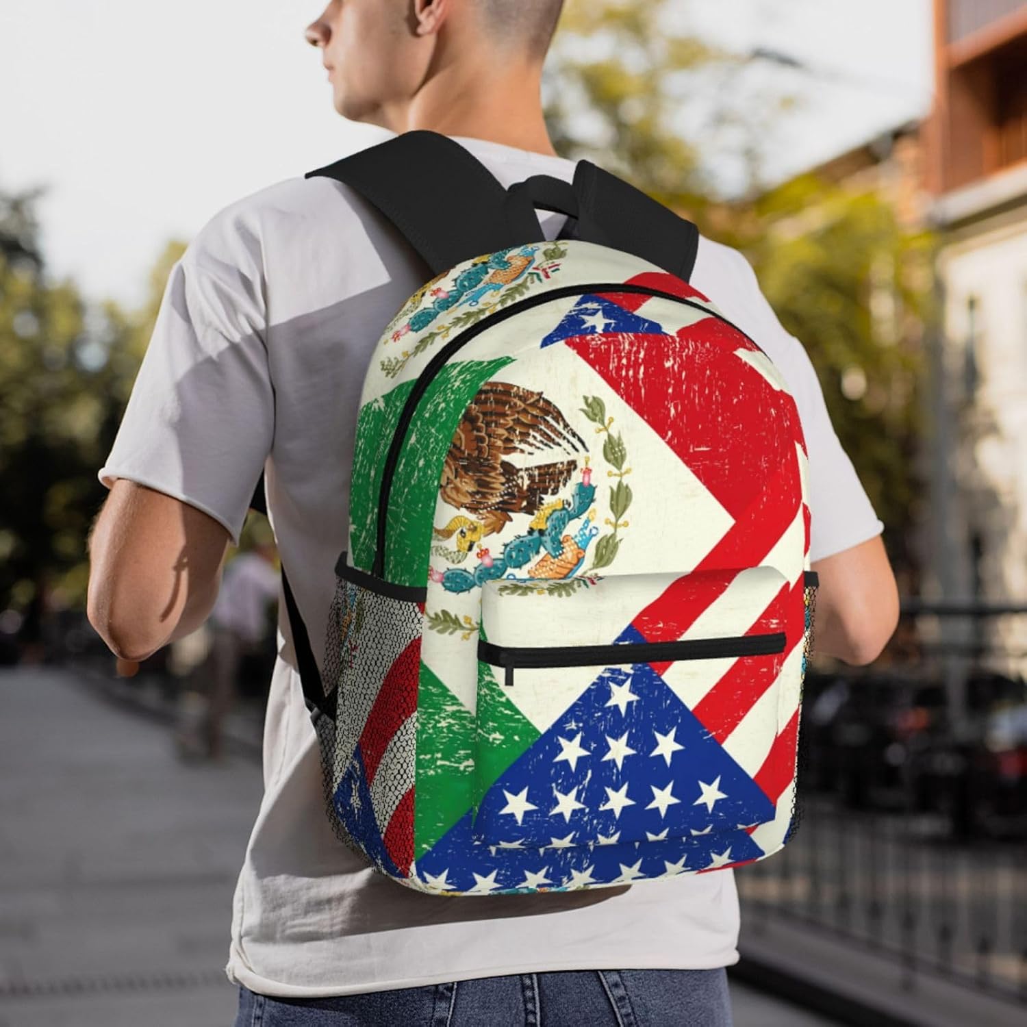 Mexican American Flag Backpack Large Sports Bag, Best for Basketball, Soccer, Volleyball, Swim, Gym, Travel