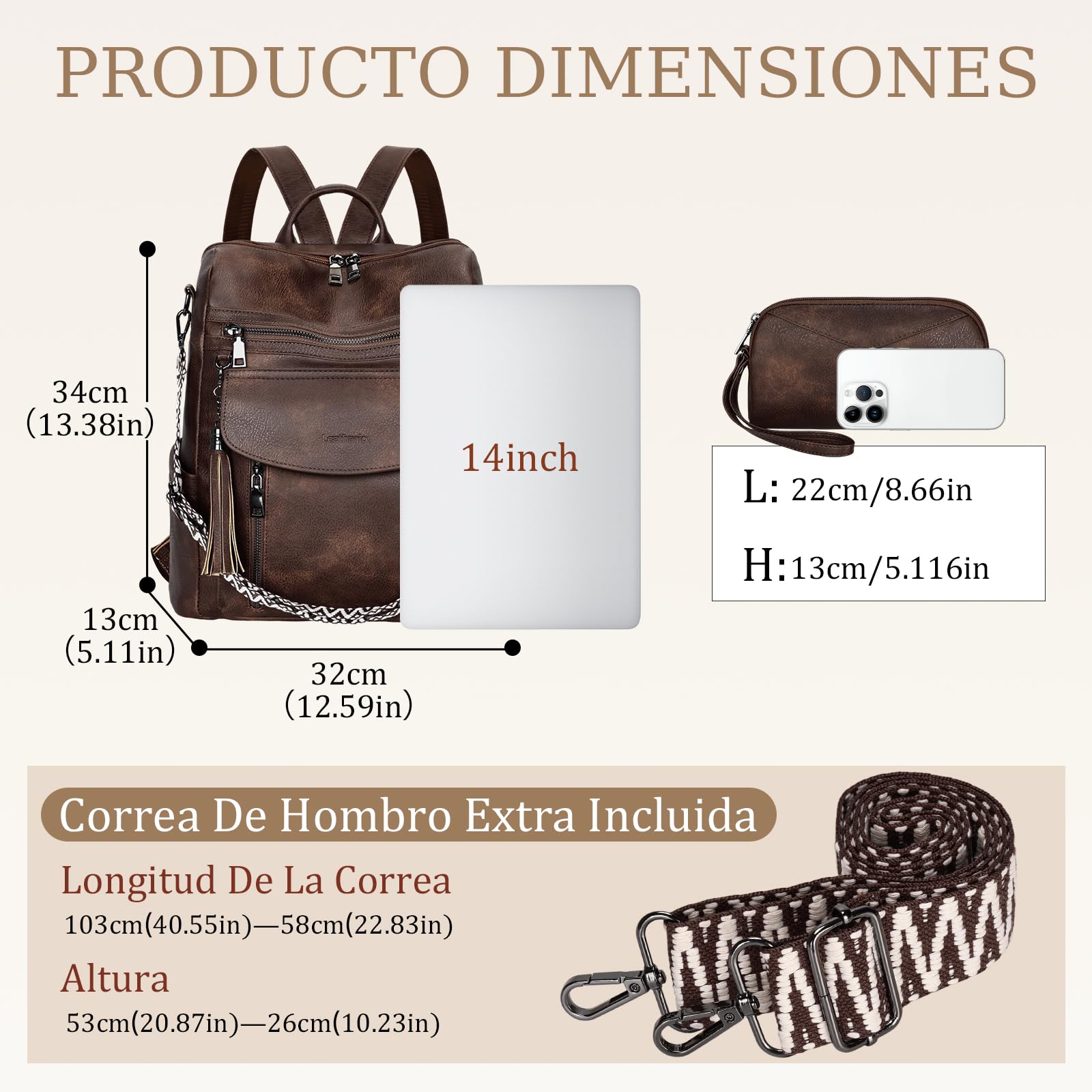 Leathario Mochila de Cuero Vegano Impermeable y Antirrobo para Mujer, Elegante Mochila para Portátil, Oficina, Universidad y Viaje, Negro Carbón
