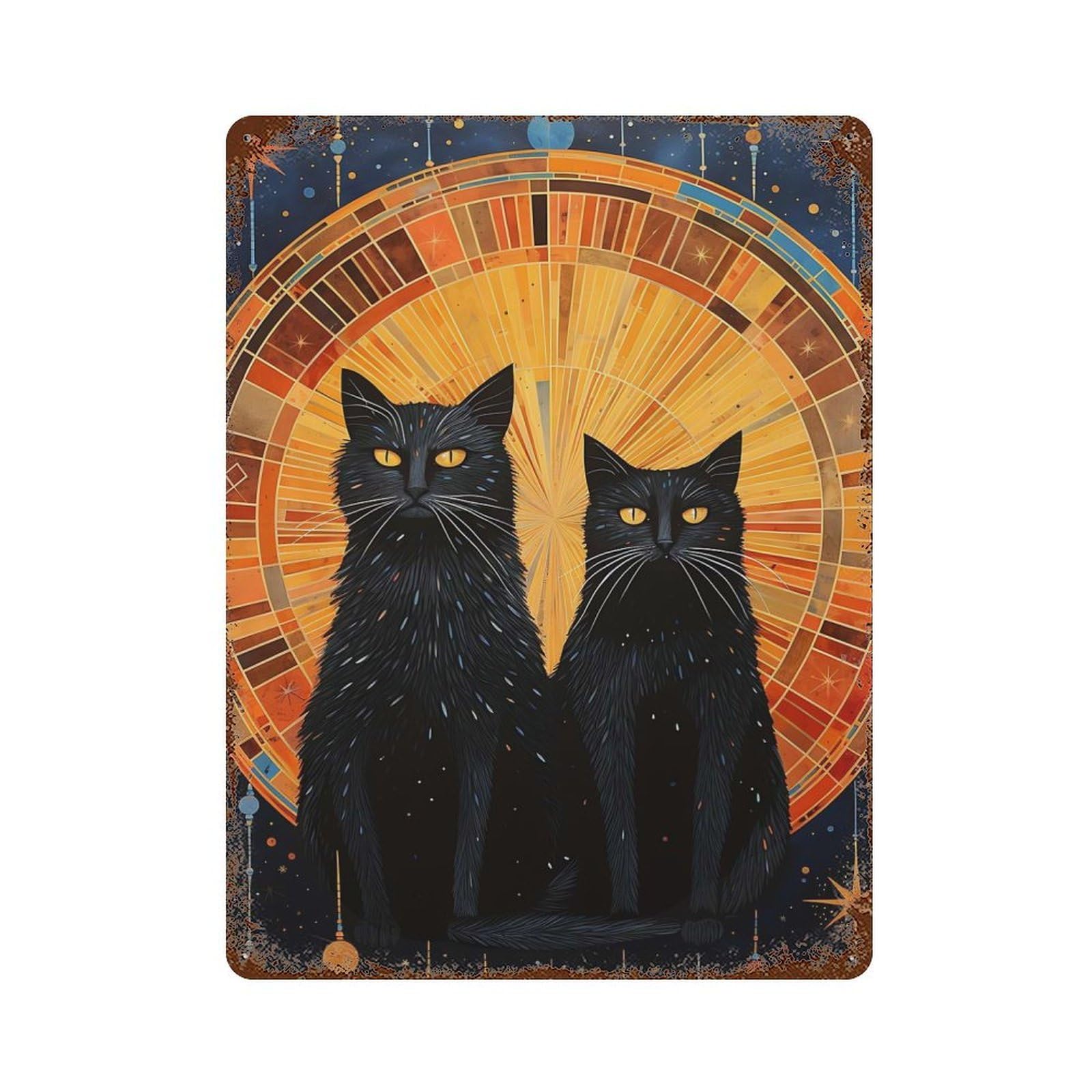 Cosmic Cats Vintage Rust Metal Sign 15.7"x11.8", Ideal for Basement, Hobby Room And Garage Decor