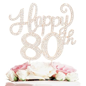 LASKYER Happy 80th Birthday Decorations,80th Birthday Gold Rhinestone Cake Topper - Cheers to Eighty Years Old Bday Party Metal Sparkly Cake Centerpieces Sign.