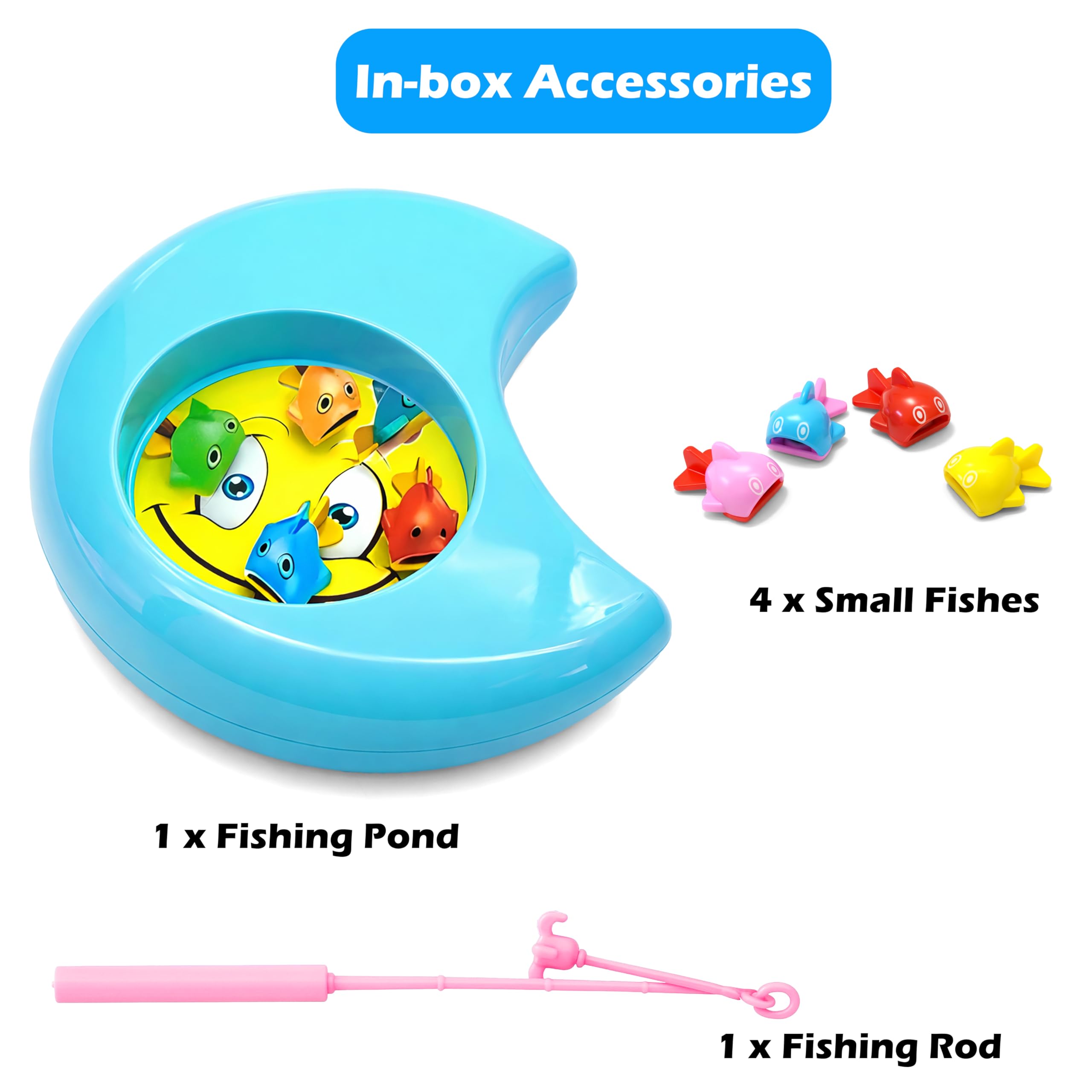 VGRASSP Real Water Pond Moon Shape Fishing Game Toy for Kids - Rotating Colorful Fish Catching Activity Playset with Rods, Light & Music Interactive Set for Boys Girls - Multicolor 2