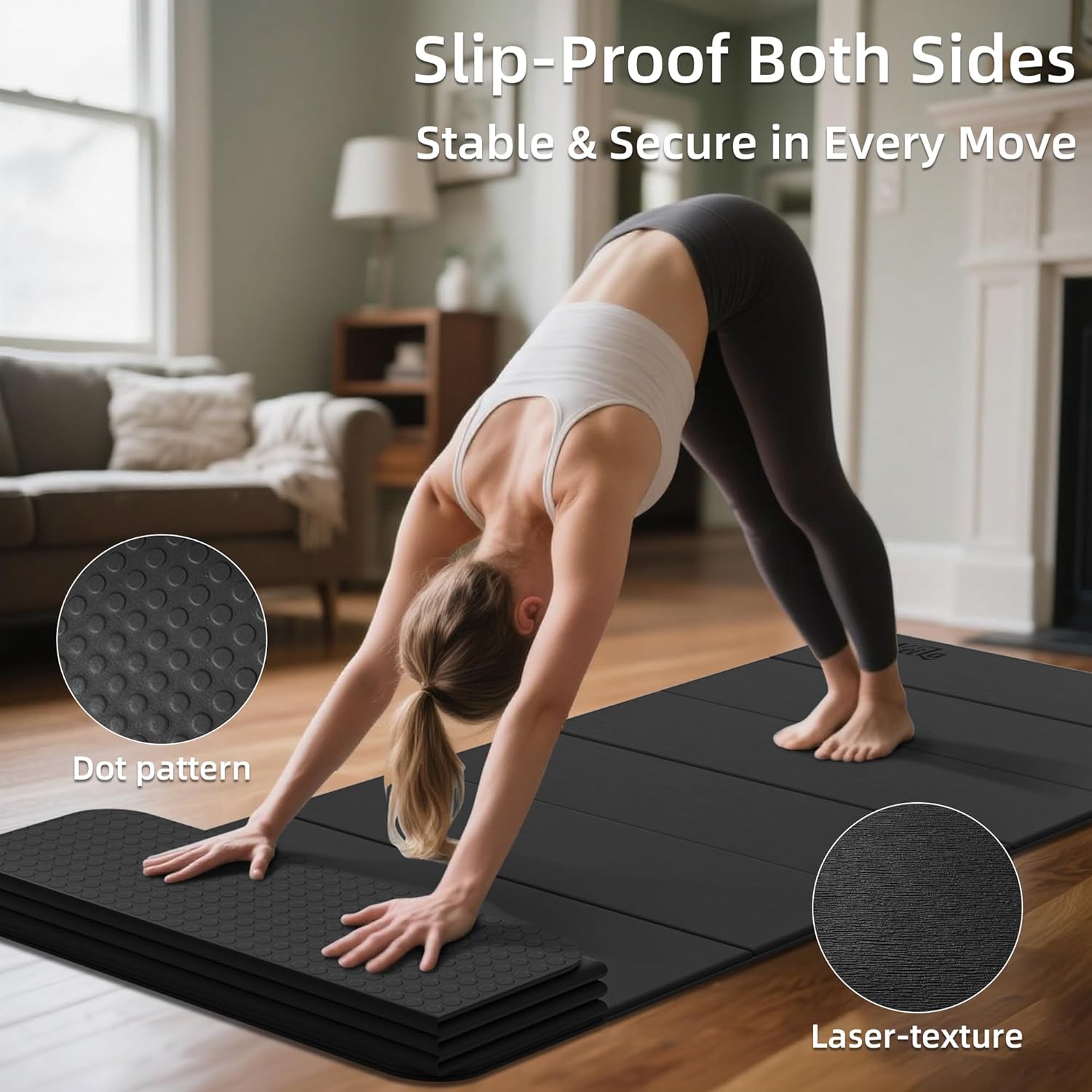 Foldable Yoga Excercise Mat 71"L x 24"W, Odourless Light Weight POE Mat For Home Fitness and Gym Workouts, 1/4 inch Non-slip design for All Types of Yoga Pilates Linen - Image 4