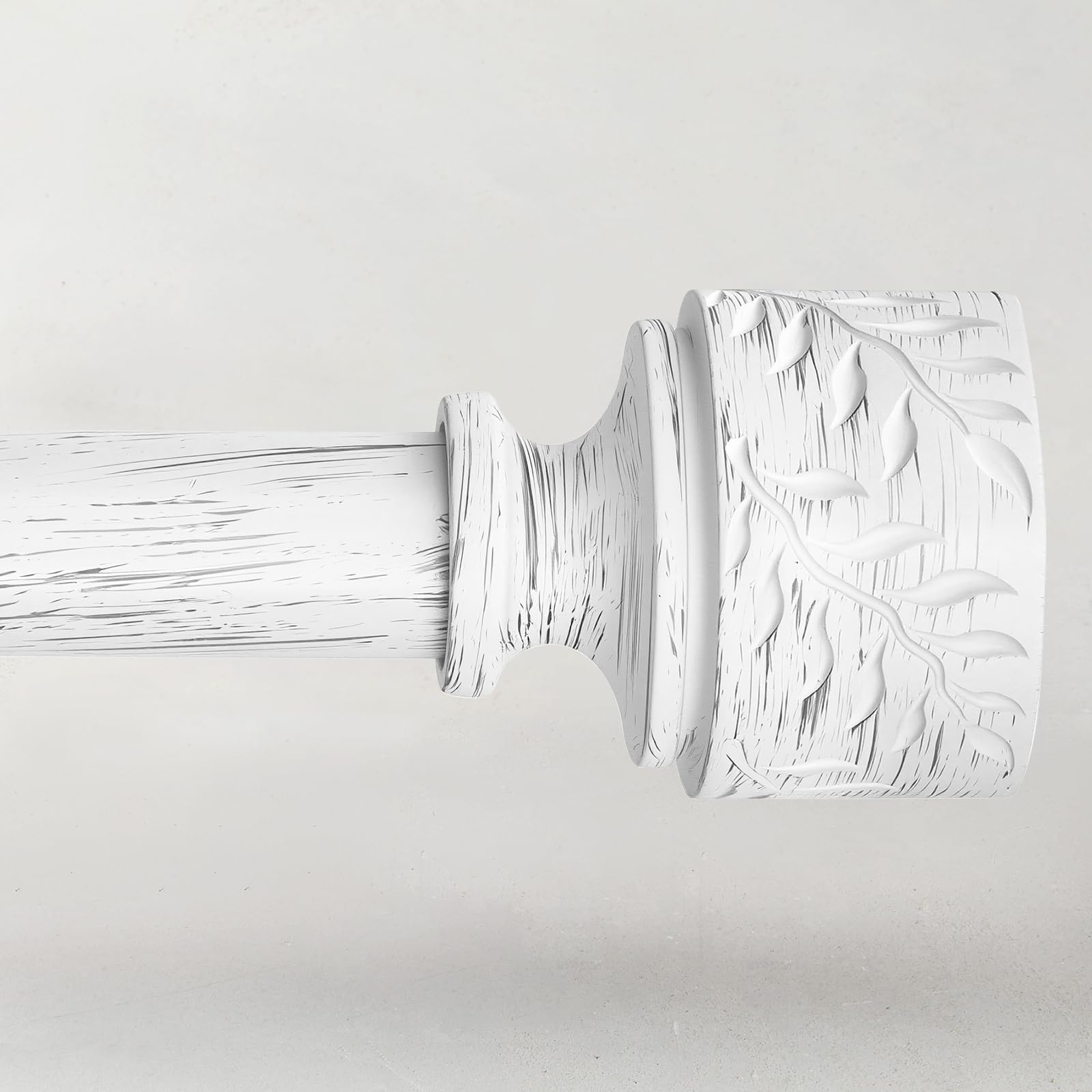 Boho Wood Curtain Rods for Windows 28 to 48 Inch, 1" Adjustable Heavy Duty Curtain Rod with Imitation Wooden Grain Leaf Pattern Finials, Rustic