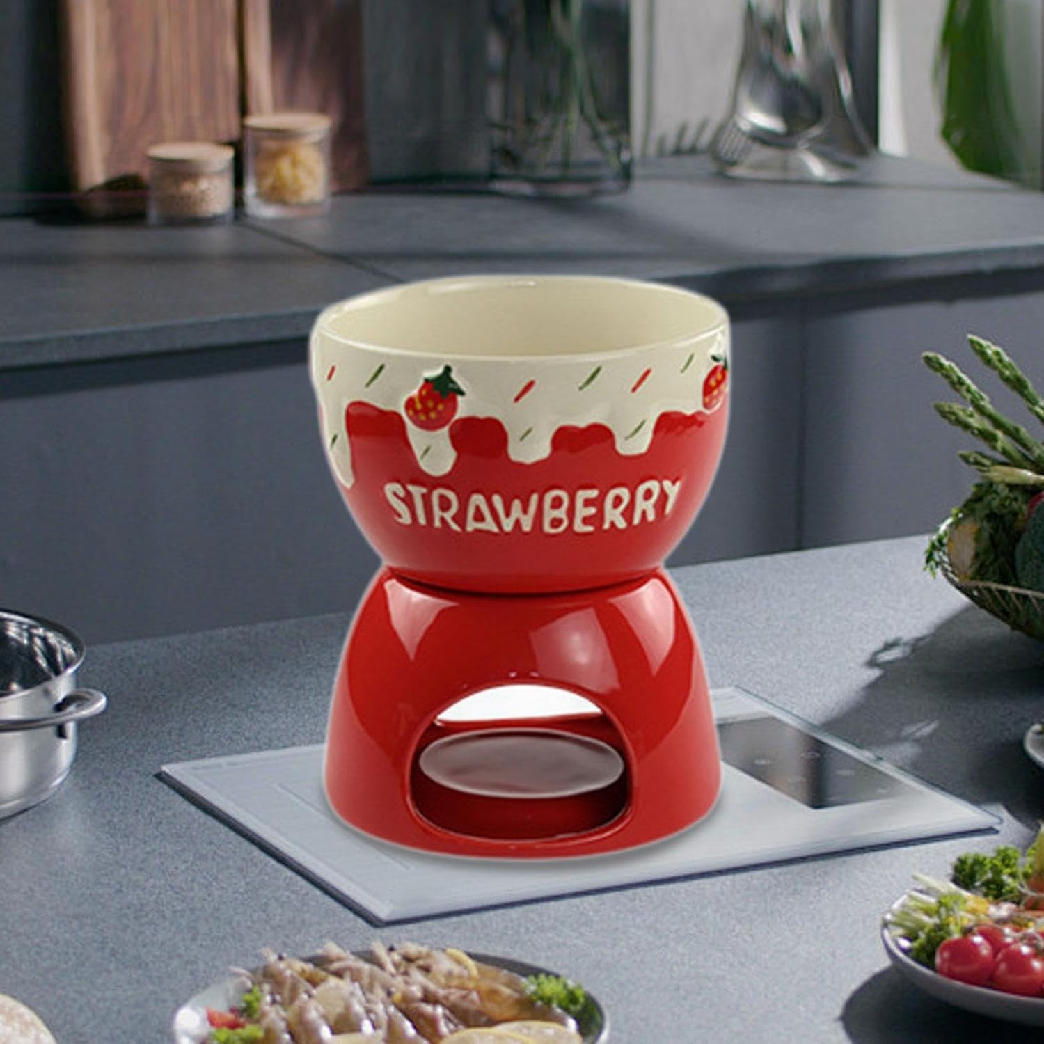 Set, Butter Warmer Set, Kitchen Appliances, Chocolate Melting Pot, Cheese for Chocolate Butter, red