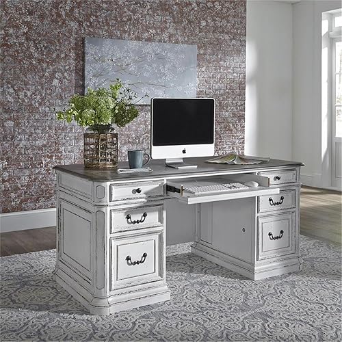 Miniatura 10 de Liberty Furniture Magnolia Manor 66" W Traditional Wood Desk with Flip Down Keyboard Tray, Interior Drawers, Locking File Drawers, Hidden Doors,