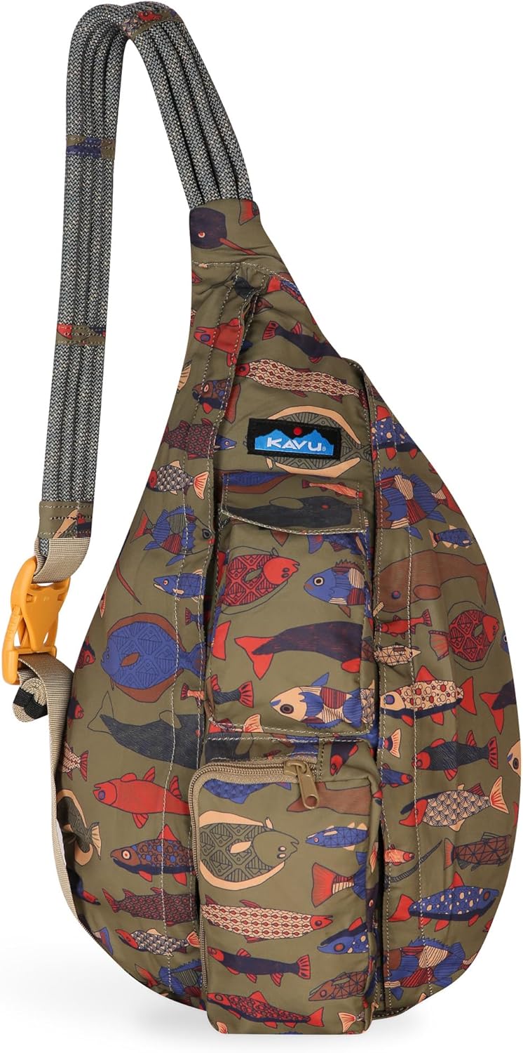 KAVU Slingback Pack with Adjustable Rope Shoulder Strap, Rainbow Stripe