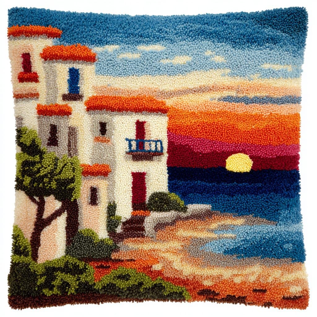 Henypt DIY Latch Hook Cushions Kits Seaside Scenery