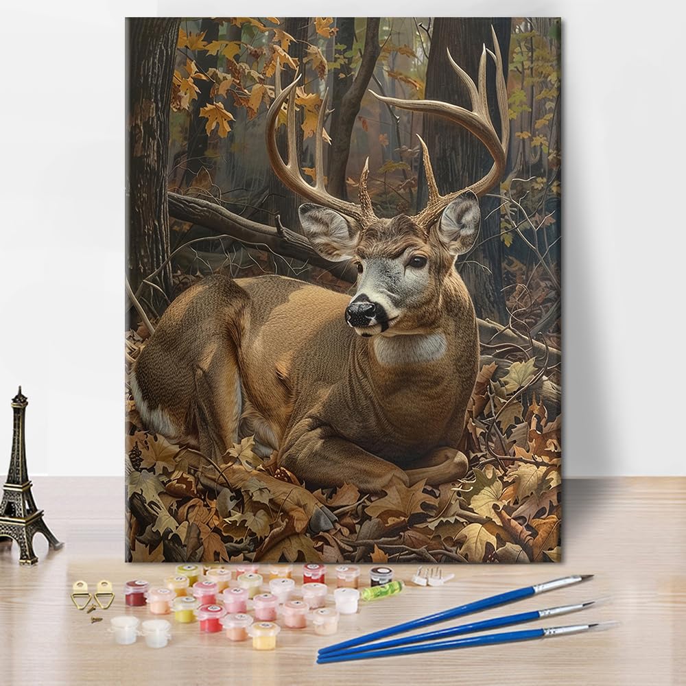 TUMOVO Deer Paint by Numbers Kit - Elk in The Forest for Adults - Canvas Art Craft for Home Wall Decor, 16 x 20 Inch