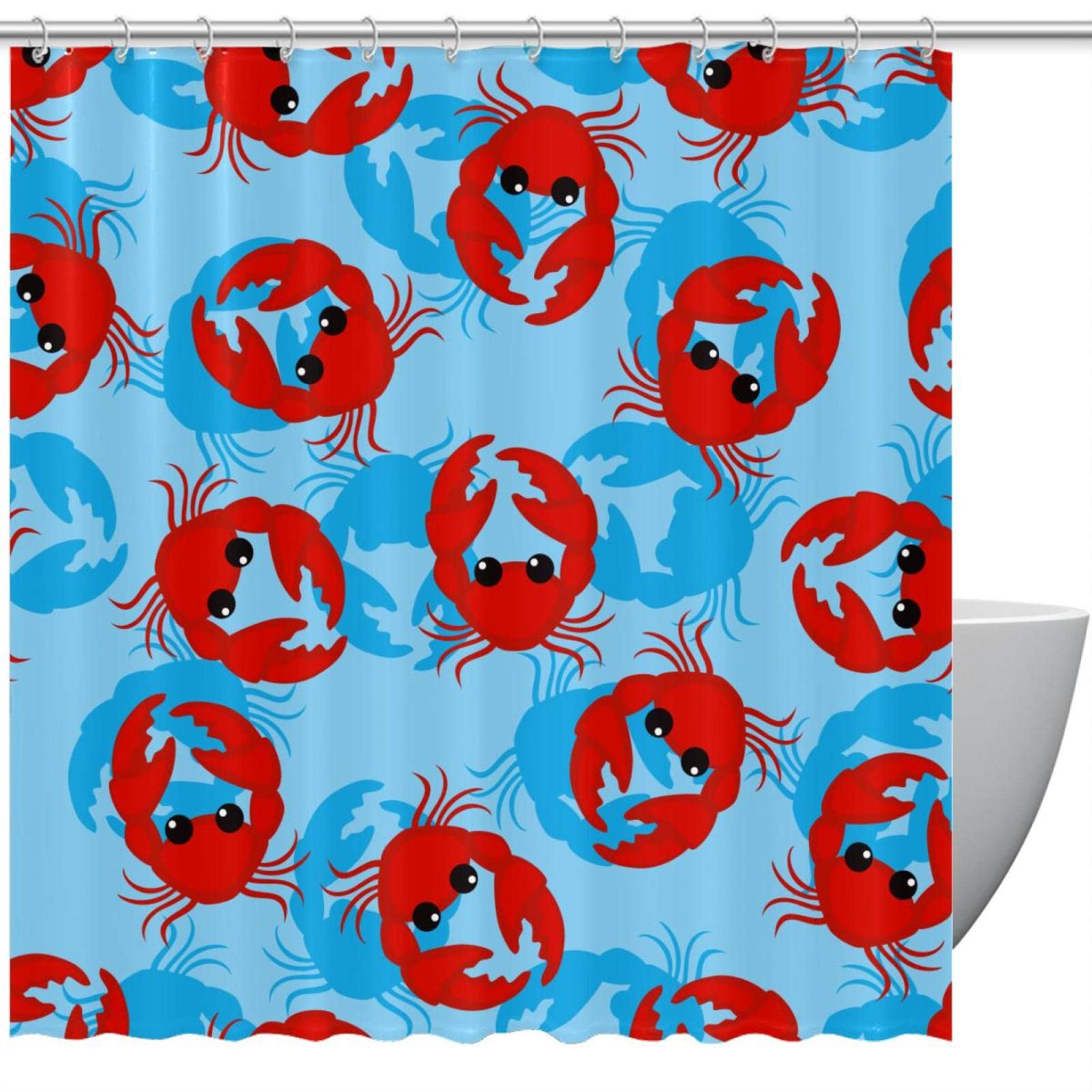 Rideau de douche crabe en tissu lavable équipé de crochets de fixation