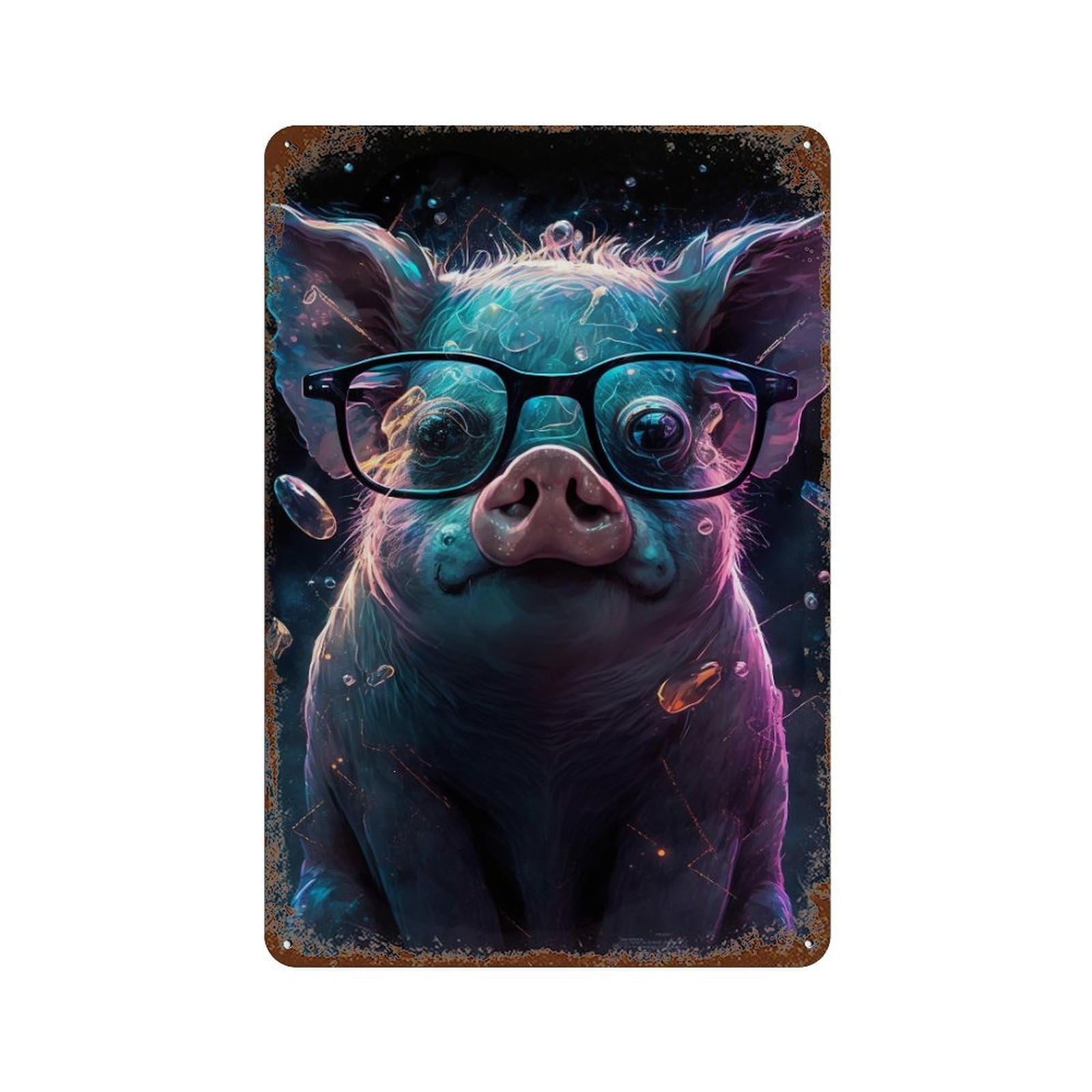 Glowing Pig with Glasses Retro Metal Sign 11.8"x7.9", Farmhouse Wall Decor for Garage, Pub Or Kitchen