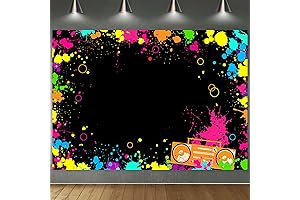 Blacklight Disco's 7x5ft Let's Glow Photo Background 80s Party Splatter