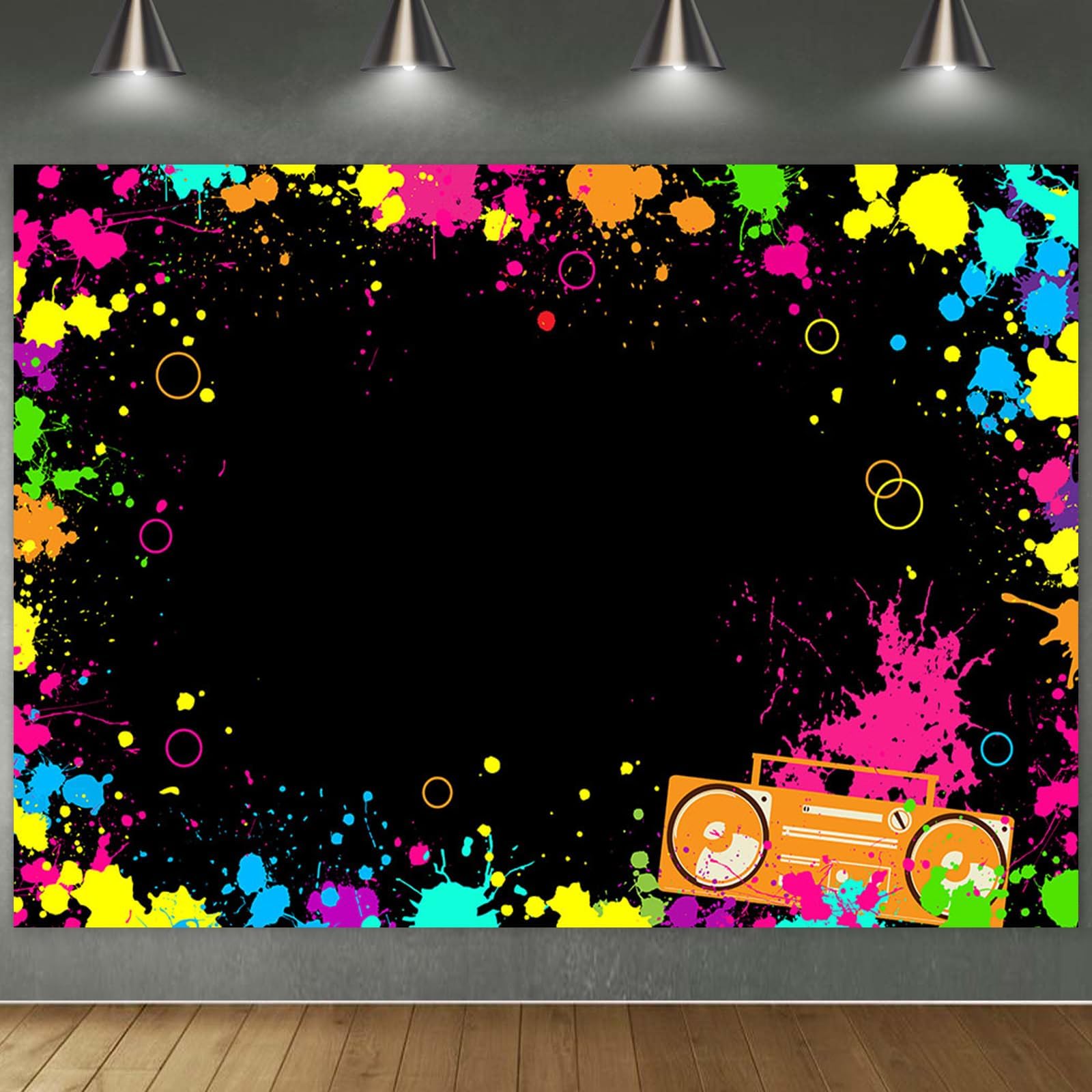 Avezano Neon Party Decorations Neon Backdrop for Glow Party Splatter Blacklight Photo Backdrop Glow in The Dark Dance Party Supplies 7x5ft