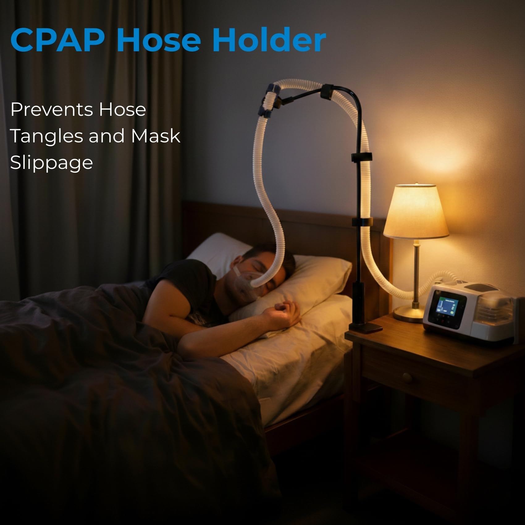Support Tuyau Cpap, Bras Flexible 110 cm avec Pince Extra-Large 8 cm, Support Tuyau Respirateur Anti-Nœuds Compatible avec la Plupart des Masques CPAP