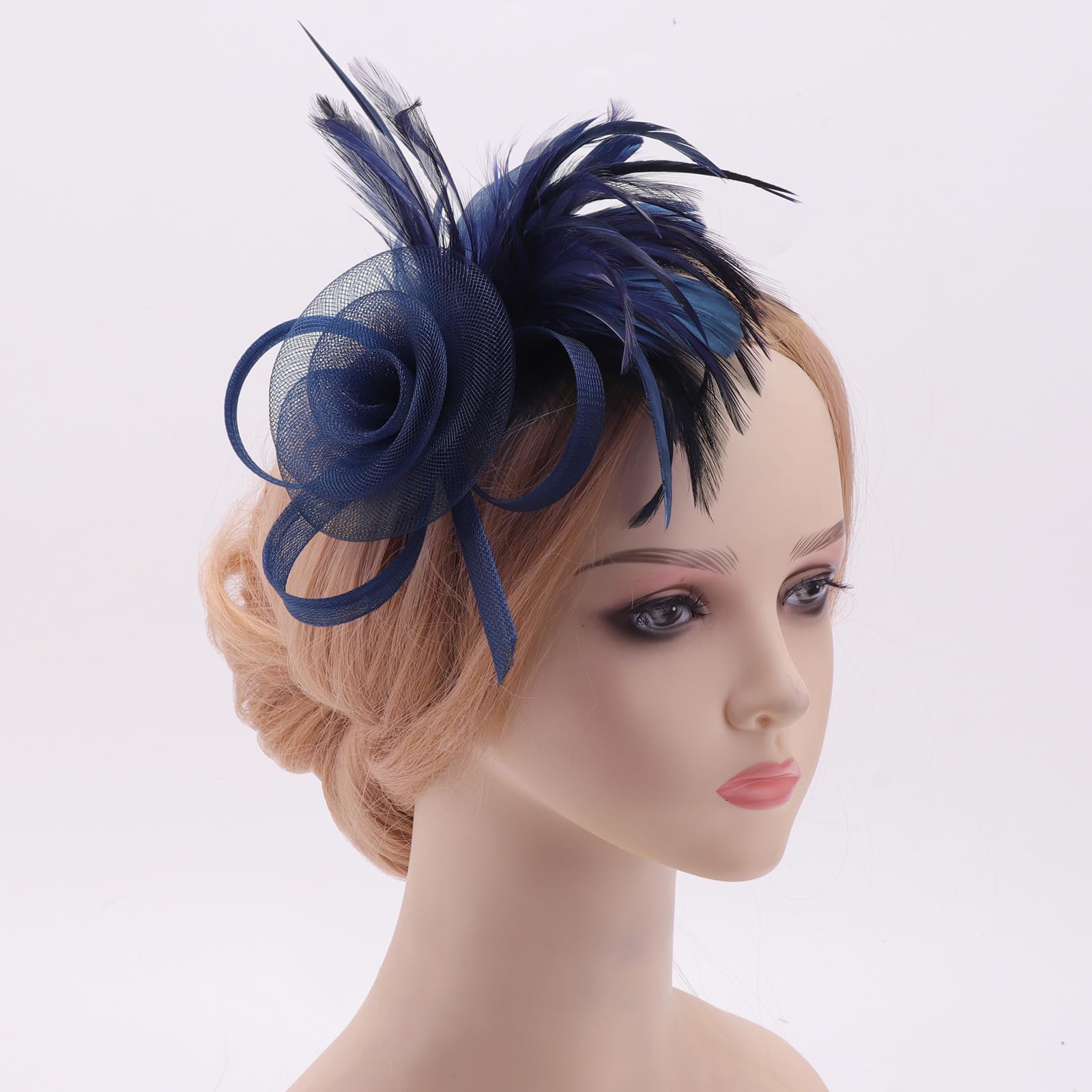DRESHOW Fascinatori Cappello Fiore Mesh Piume Accessori Cocktail Party Accessori Cappello Elegante in Rete, per Feste, Cocktail, Matrimoni per Ragazze e Donna