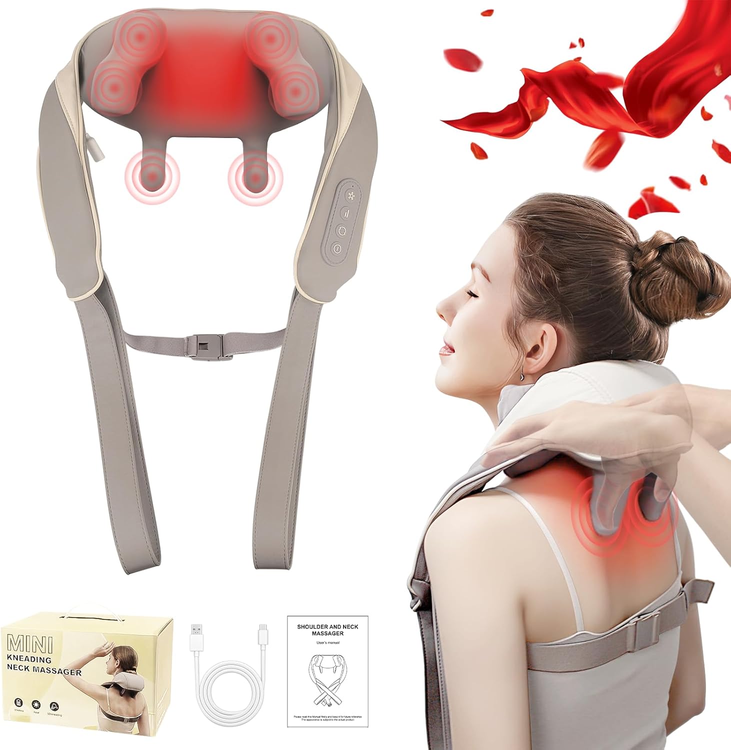 Shiatsu Neck and Back Massager Pro with Heat, Long Battery Life, Auto 10-Min Shutoff, 6D Cordless Massager for Shoulder, Leg, Muscle, Full Body, Ideal Birthday Gift for Teacher, Parents, Friends