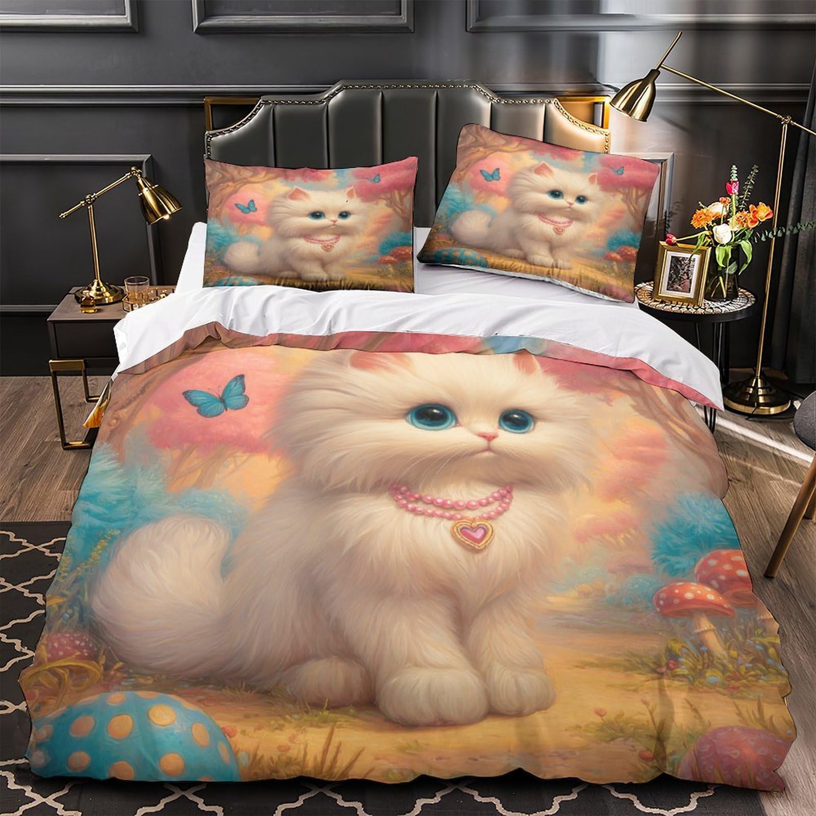 Housse de couette chaton blanc hypoallergénique protégeant la peau sensible des enfants