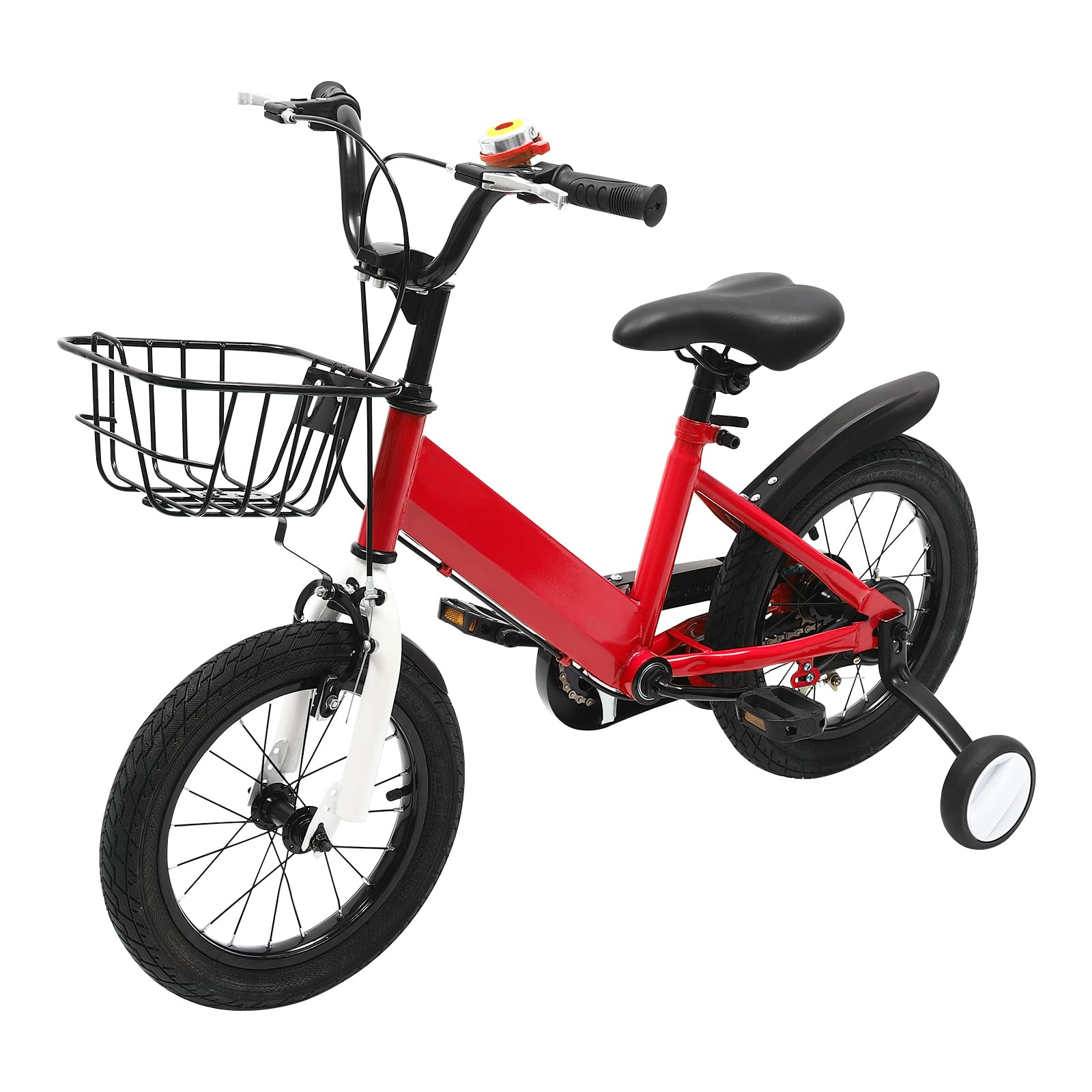 Vélo Enfant 14 Pouces, Velo Enfant avec Roues Stabilisatrices et Panier pour 3 à 5 Ans garçon et Fille, Guidon et siège réglables en Hauteur