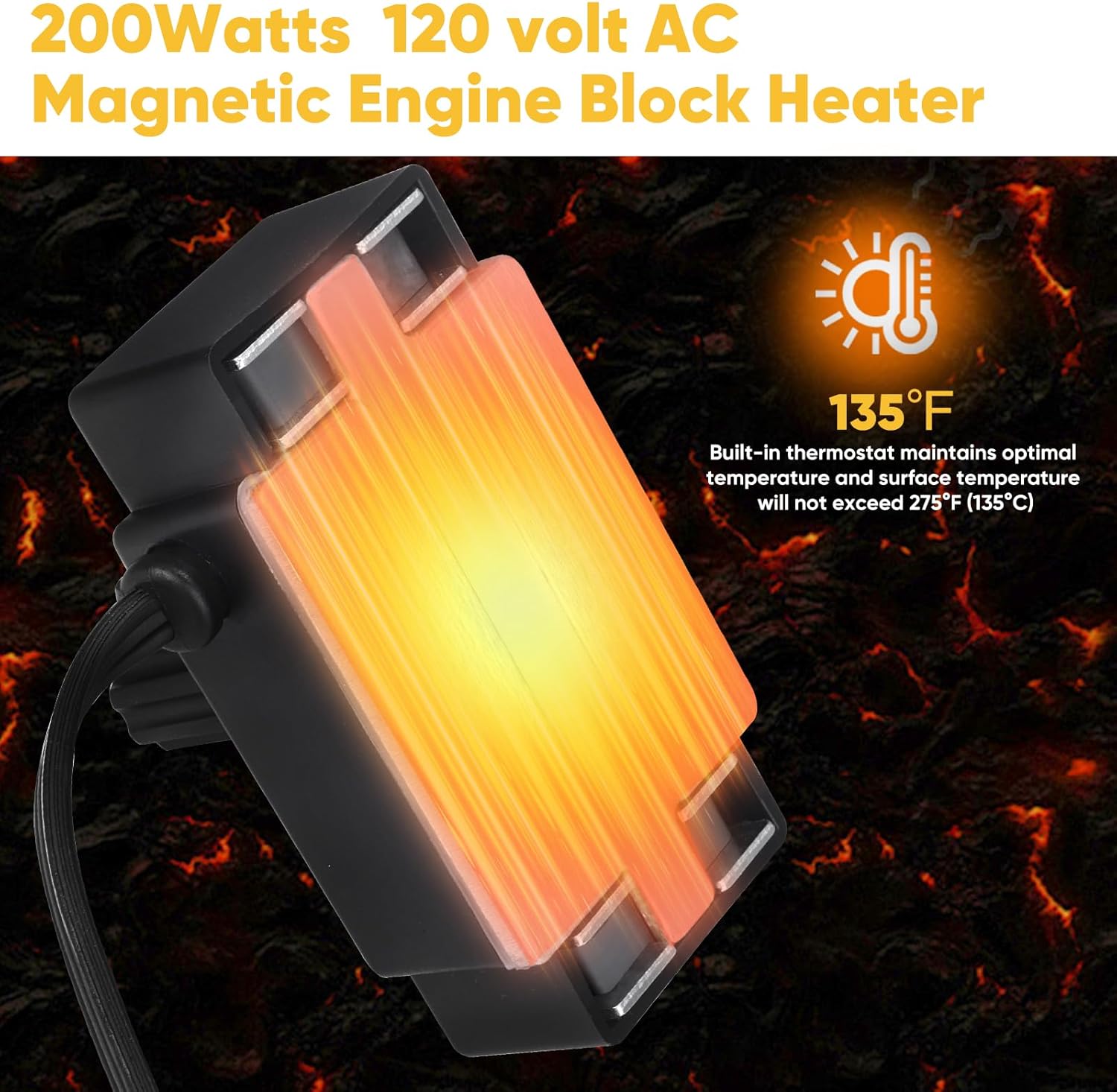 3400017 Magnetic Engine Block Heater, Portable Electric Heat Magnet Heater 120 Volts 200 Watts for Transmissions, Oil Pans and Small Engines