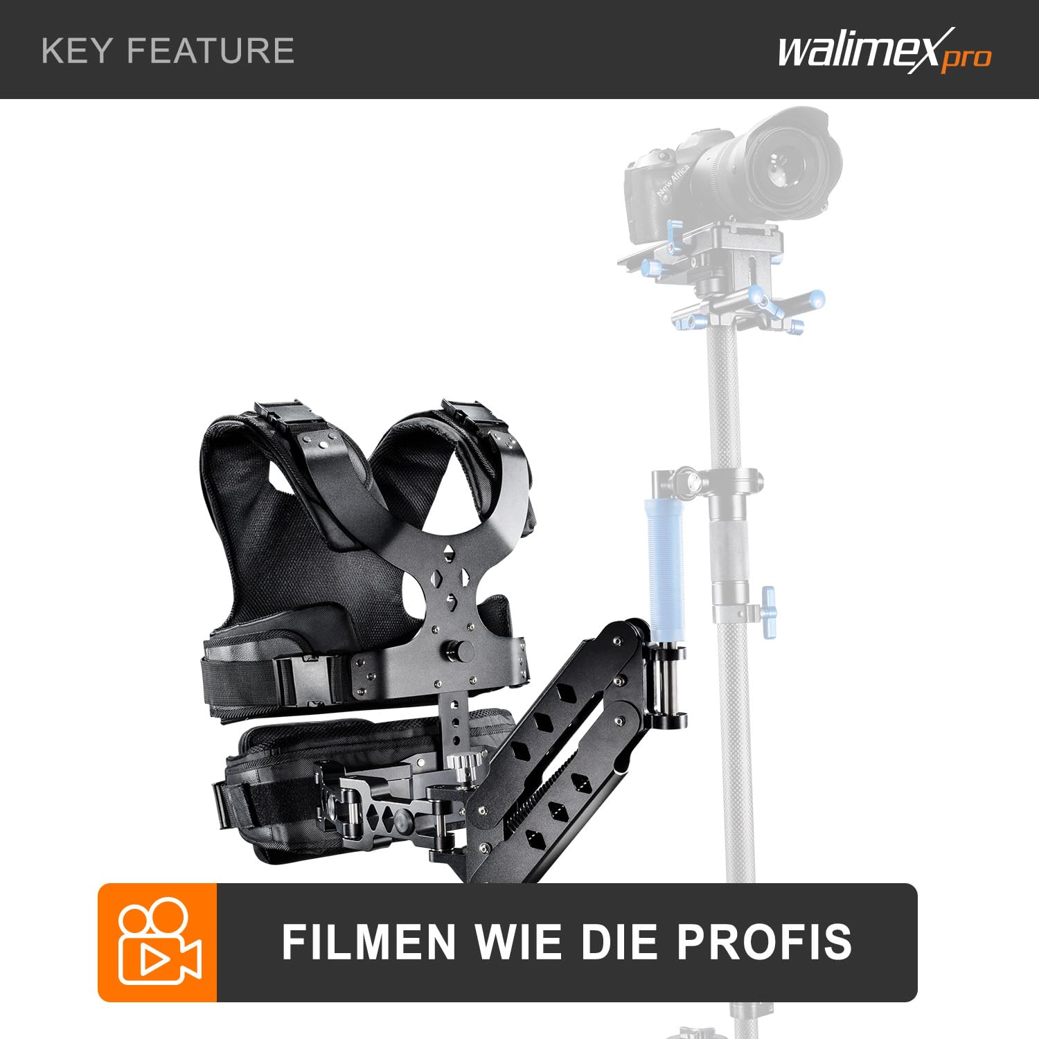 Gilet walimex pro et bras à ressort pour steadicam, pour filmer sans secousses et en toute tranquillité