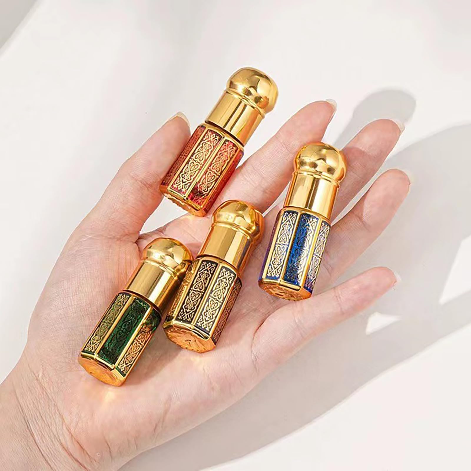 Lot de 12ml 5 Bouteilles D'huile Vintage, Bouteilles en Verre Roll-on Vides Huile Essentielle, Rechargeable Rouleaux D'huiles Essentielles Flacon Verre Bille
