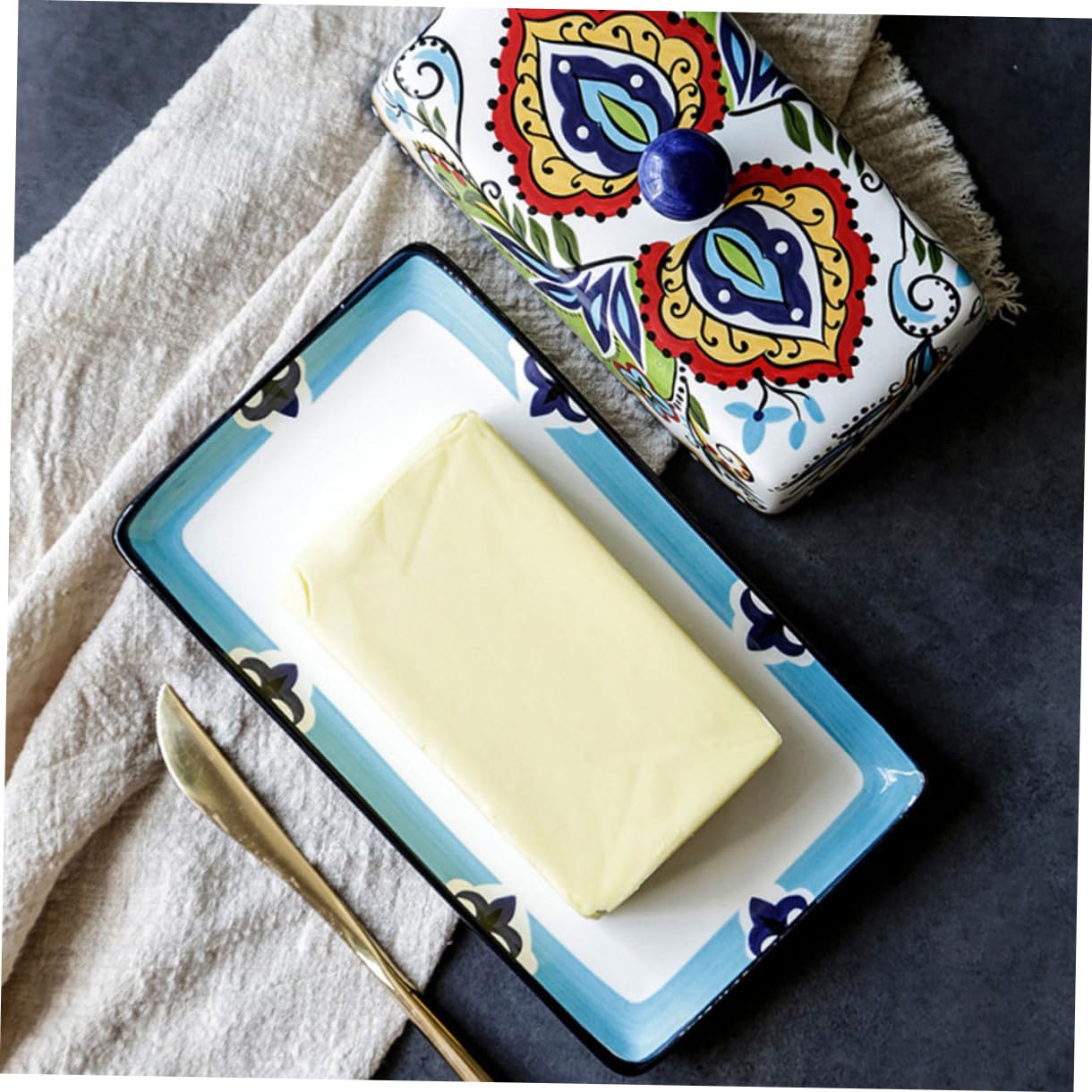 Ipetboom 1 Stück Keramik Butterdose mit Deckel für Dessert und Snacks für Haushalt und Gastronomie