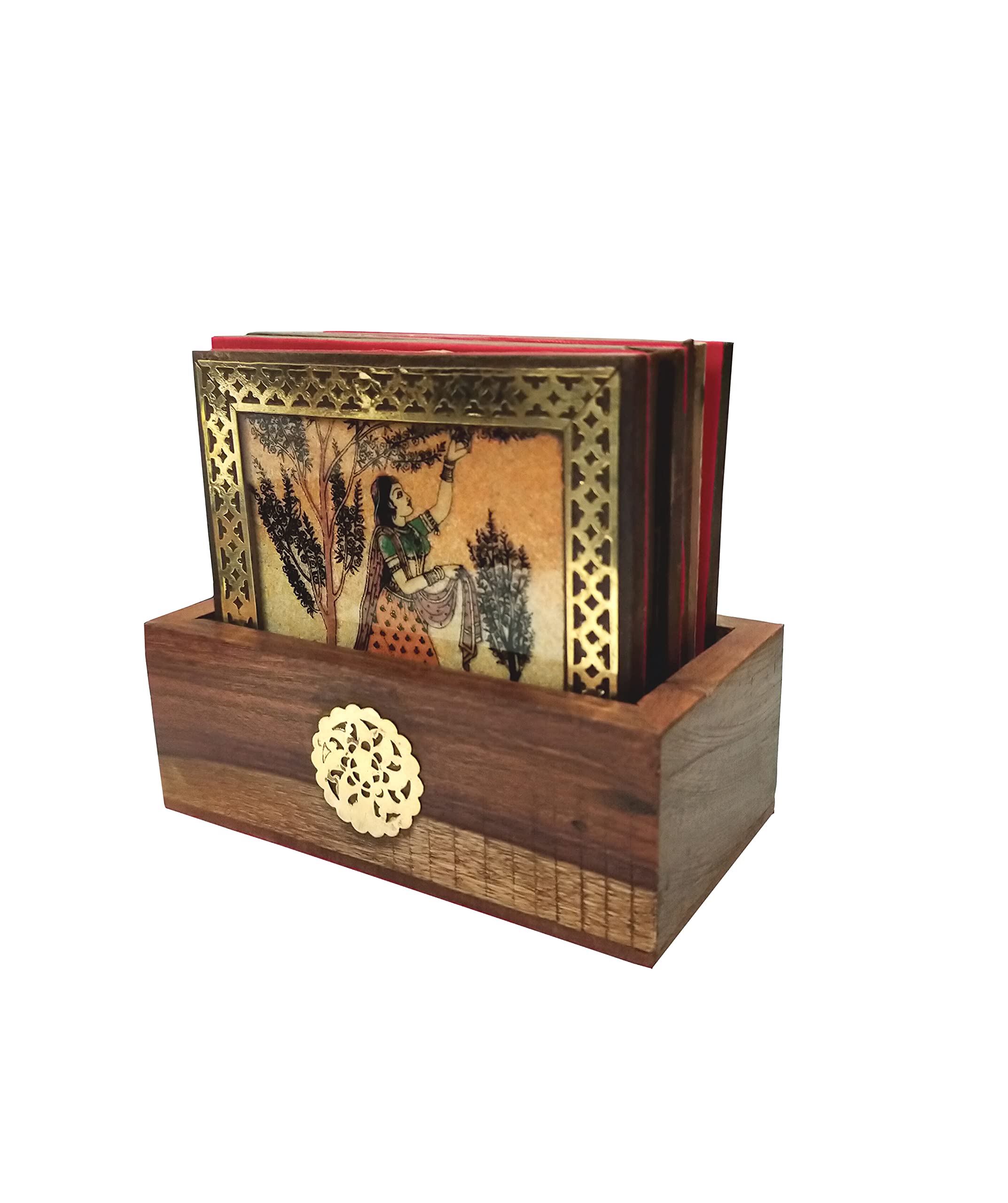 Rastogi Handicrafts Gemstone Painting Pure Brass Tea Coasters Gift Set Gift Set Raghini Coaster Indian Tradition (B0745CY36S) Amazon Price History, Amazon Price Tracker