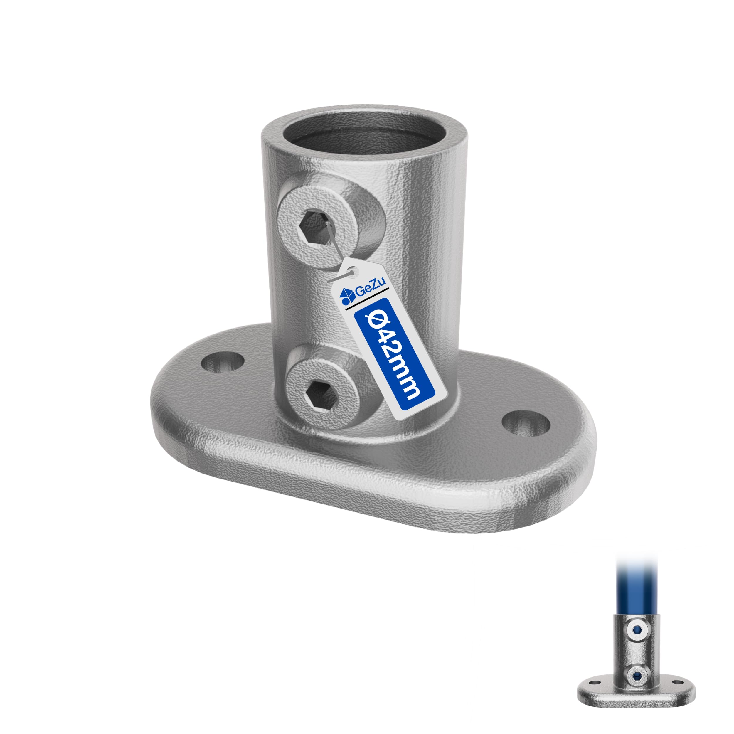 Gezu Impex Base Plate Tube Clamp Dia42mm Hot Dip Galvanised Silver Railing Base Flange Clamp Pipe Handrail Fitting from B&Q