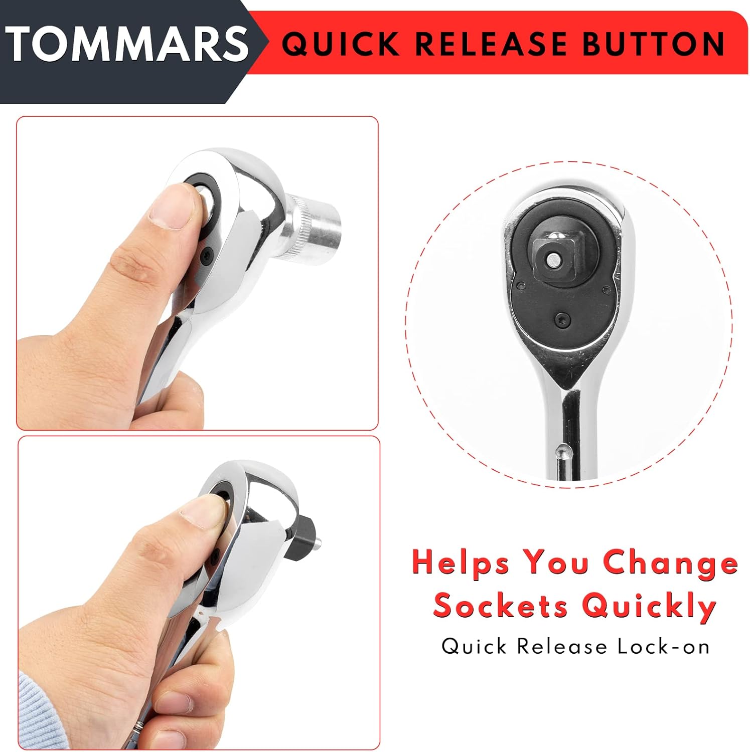 TOMMARS Extendable Ratchet Wrench Set, 1/4" 3/8" 1/2" Drive 72-Tooth Quick-release Retractable Socket Wrench Reversible Gift for Men Mechanic Hand Tools