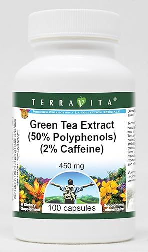 Terravita Extracto de té verde (50% polifenoles) (2% de cafeína) - 450 mg (100 Cápsulas, ZIN 514482)