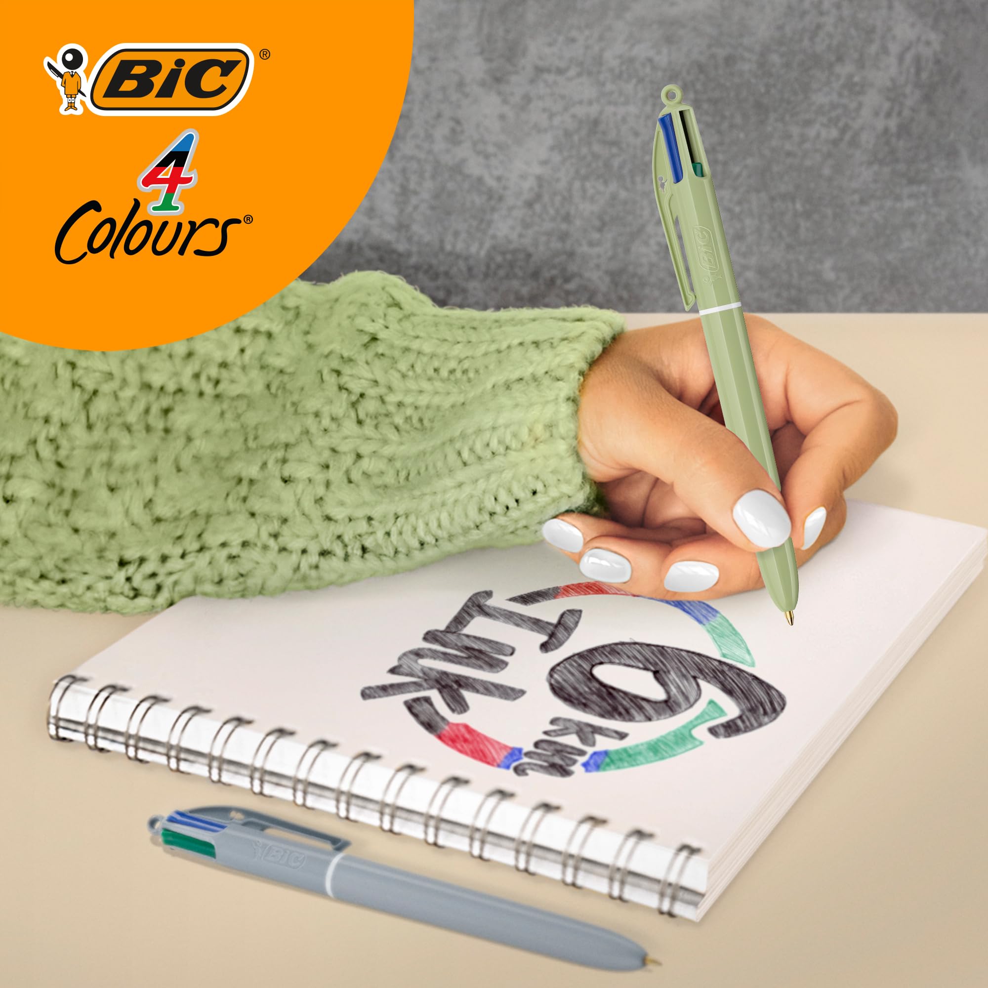 BIC Długopisy kulkowe w kolorze mineralnym, 4 kolory, średnia końcówka (1,00 mm) – różne kolory beczkowe, 5 sztuk