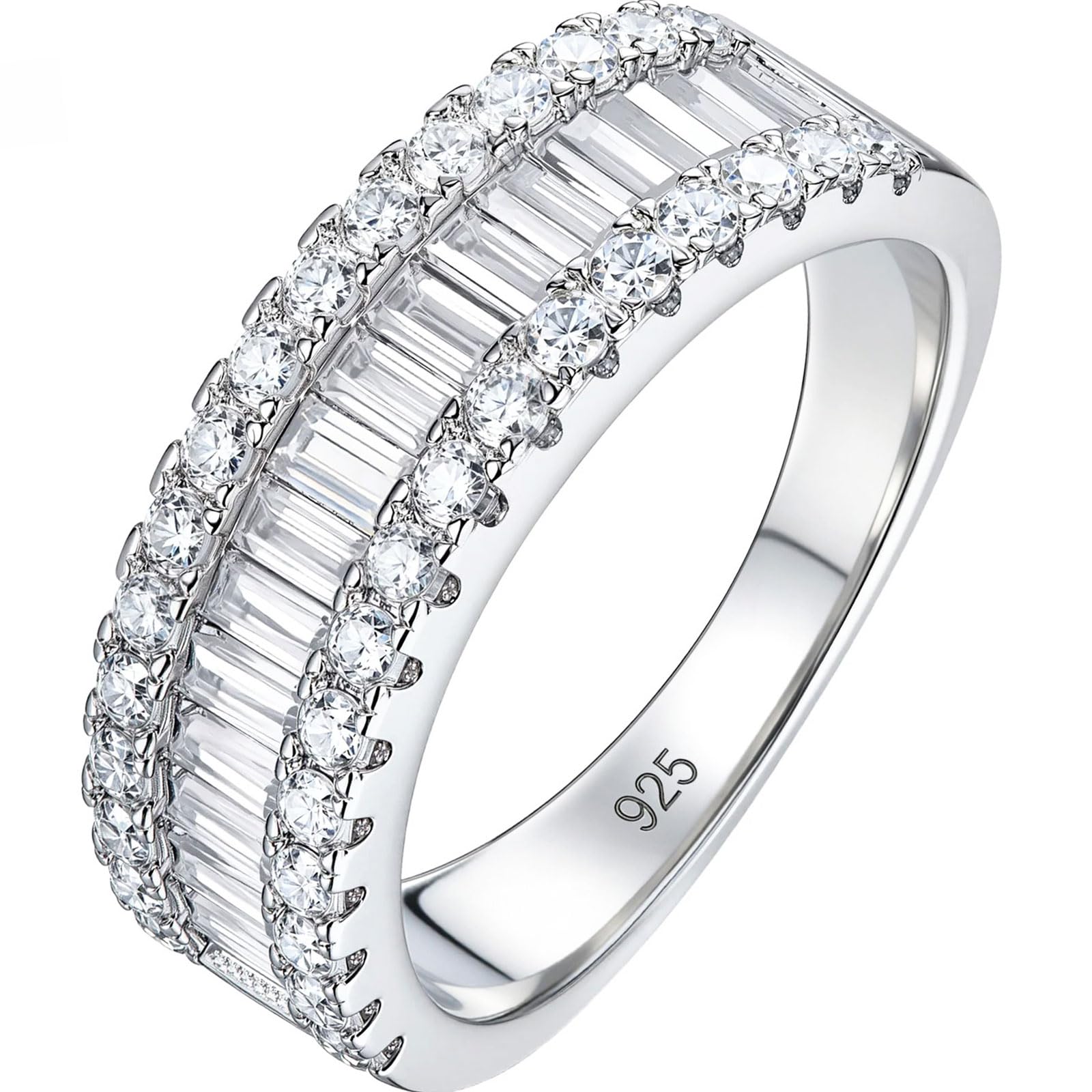 Newshe Jewellery Moissanite Rings for Women 925 Sterling Silver Wedding Bands Eternity Ring Emerald Promise Engagement Size 5-10