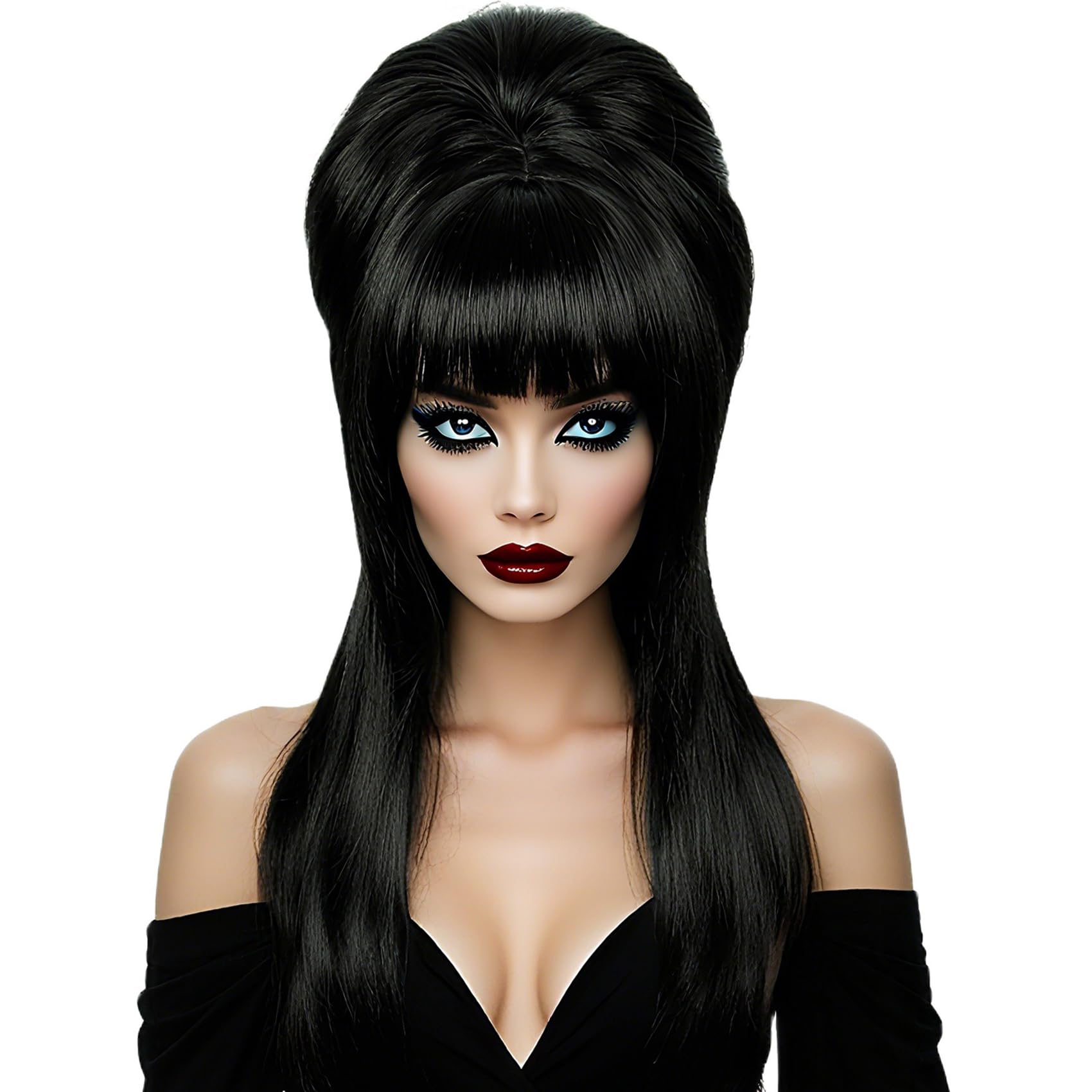 Linfairy Long Straight Black Wig Big Bouffant Beehive Wigs for Women fits 50s 80s Costume