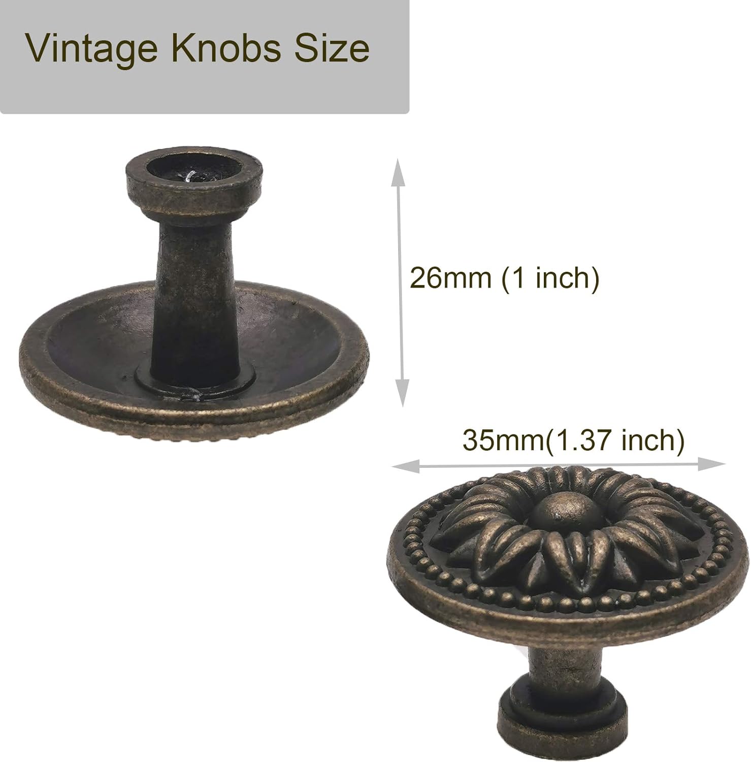 Vintage Flower Shape Cabinet Drawer Knobs, Antique Bronze Dresser Drawer Handles 8 Pcs, Flower Shape