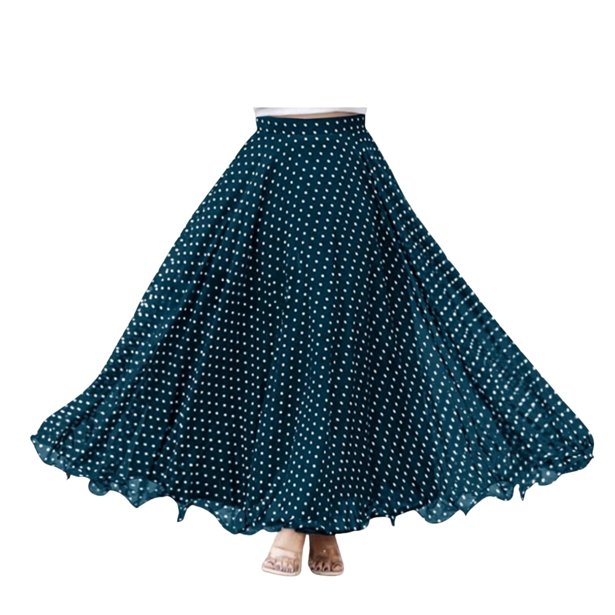 lagertha Women Polka Dot Printed Georgette Flared Long Skirt | Full Length Ethnic Skirt with Dori Closure-picture-25