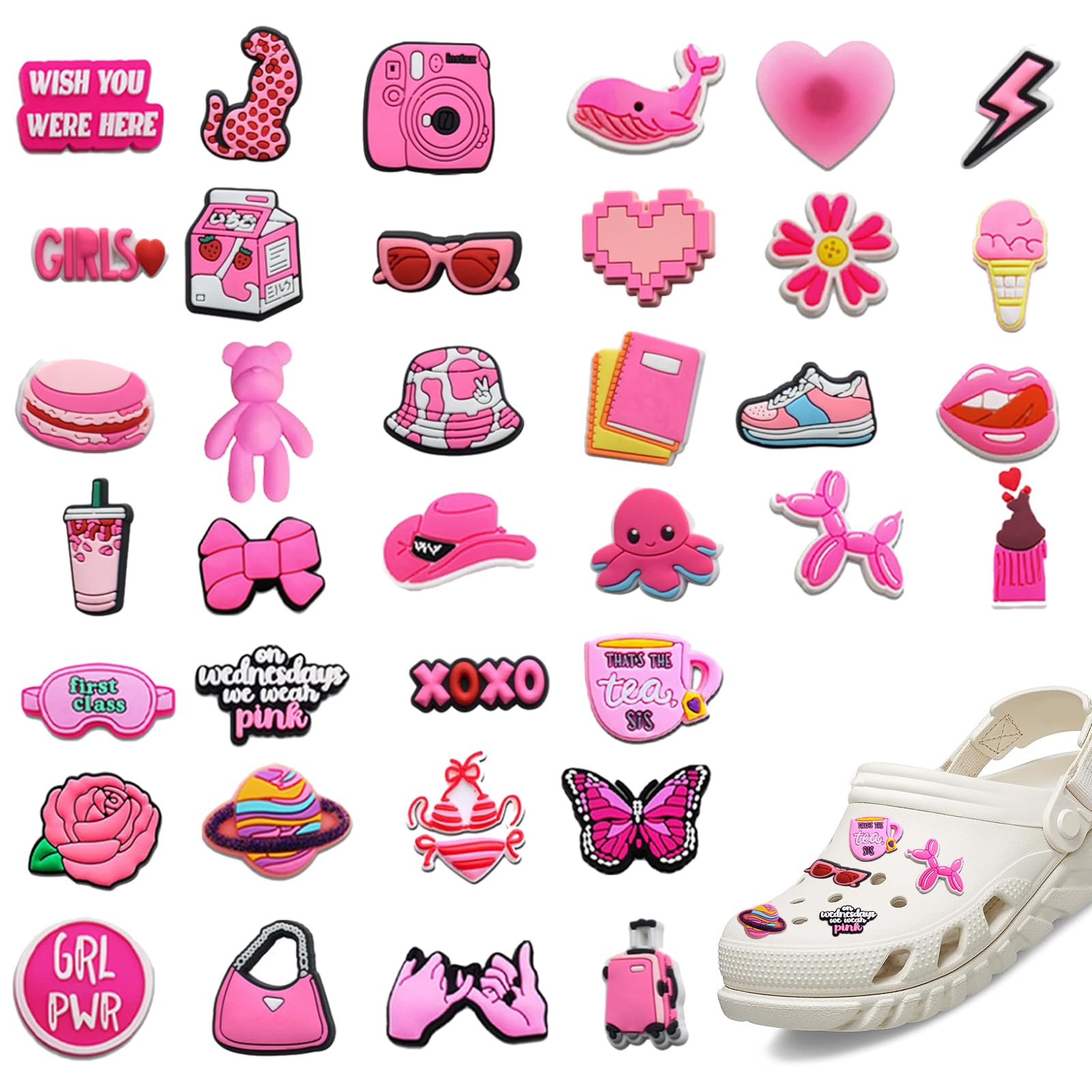 Tacino Juego De 37 Decoración Del Zapato Rosa -Los Shoe Charms Rosas Se Pueden Usar Para Hacer Bricolaje Y Decorar Zapatos-El Rosas Zapatos Decoración