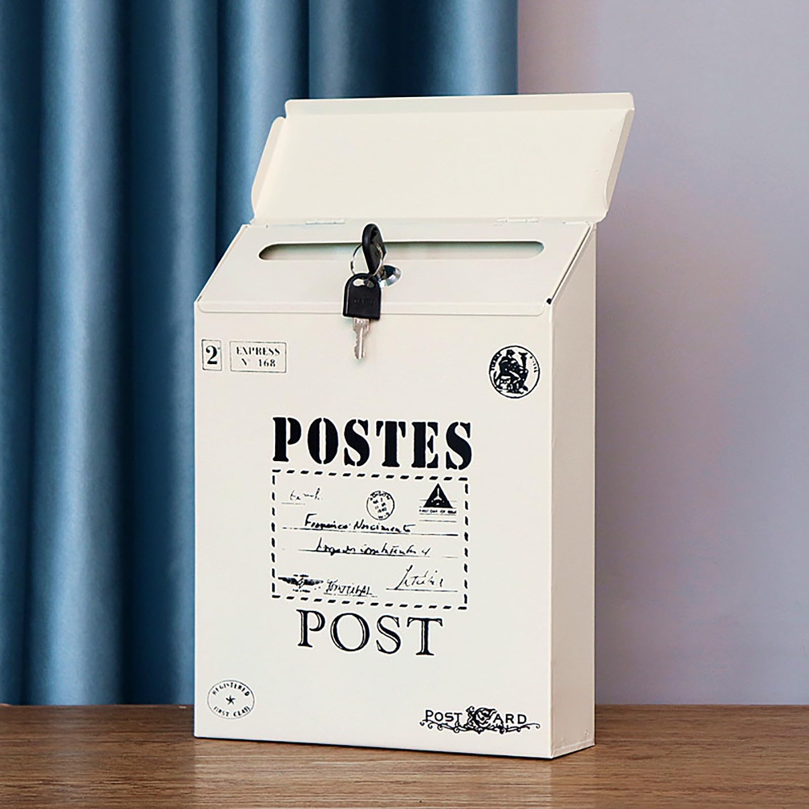 wall mailbox, Mailbox with Key and Lock, Retro Creative Iron Style, Colorful, Can Be Used at Home or Office(White a)