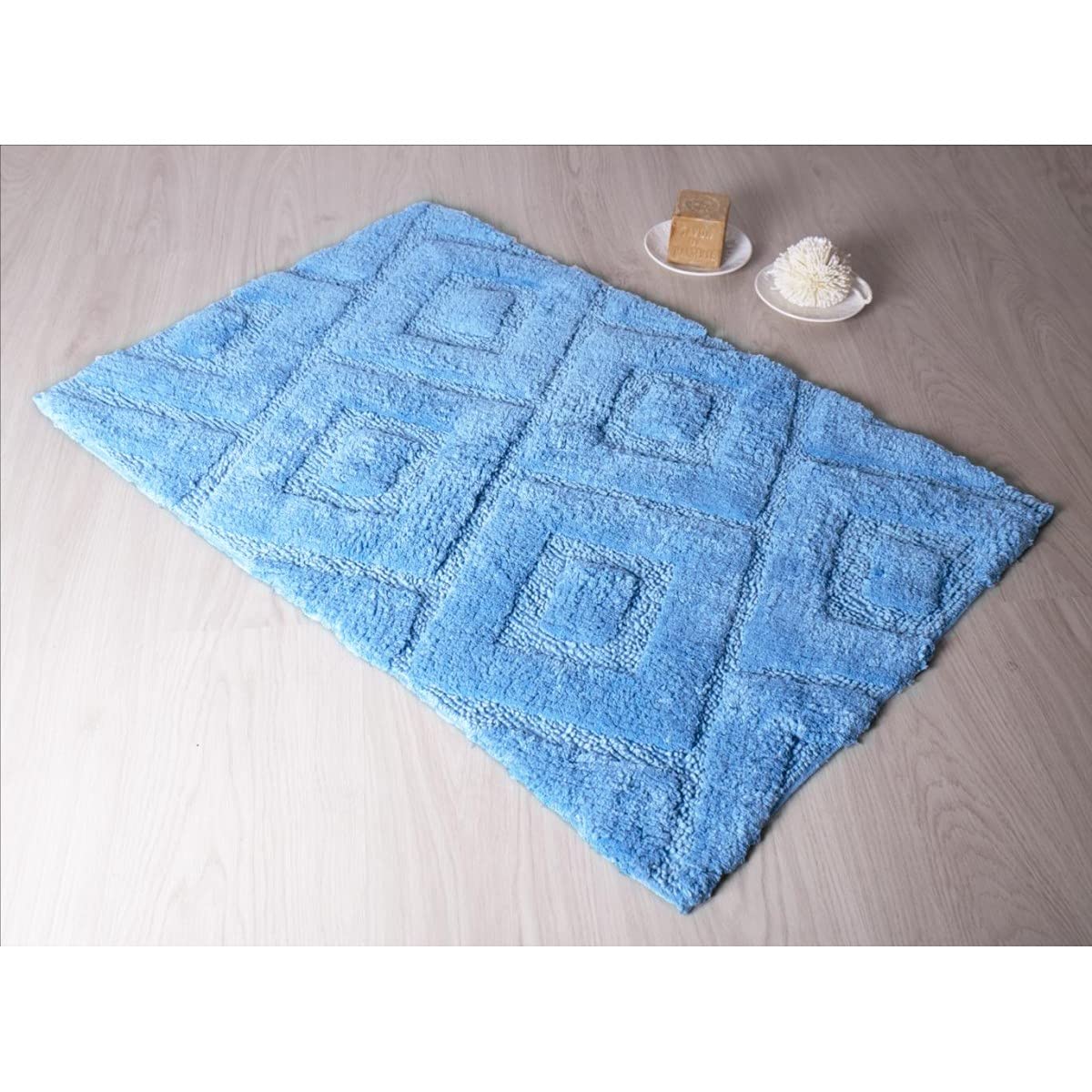 Home Passion Colour Sky Blue 100% Cotton Rectangular Bath Mat 60 x 90 cm, 1800 g/m cotton 60 x 90 cm, 60x90 cm - Image 3