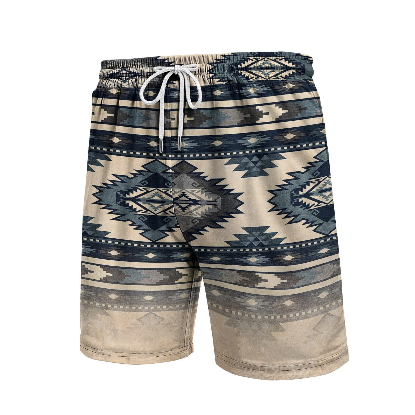 Sannuevo Men's #Pattern-03 Western Aztec Pattern Shorts Boho Ethnic Style Elastic Waist Surfing Beach Bottom Hawaiian Vacation Southwestern Native American Print Beachwear