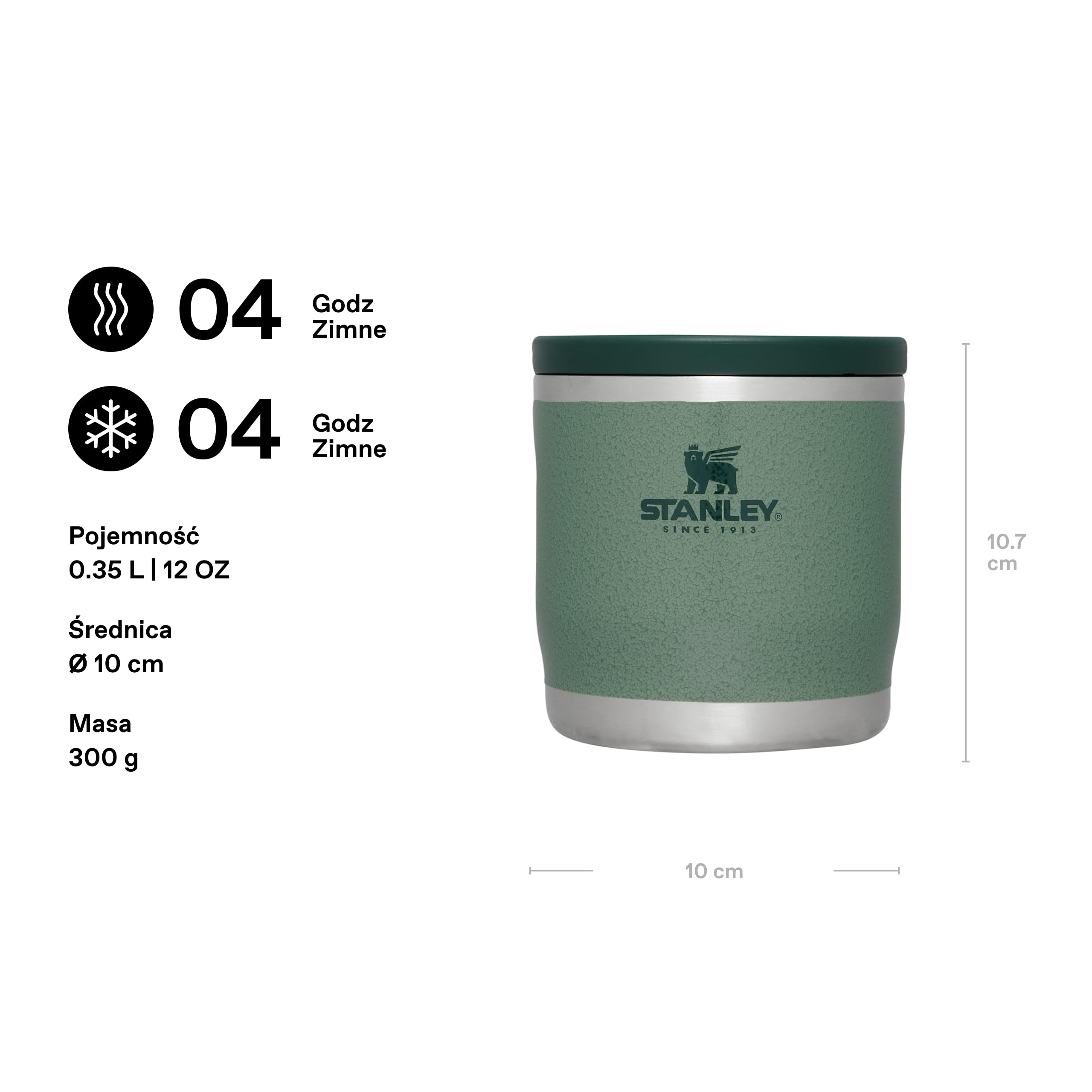Stanley 1913 Adventure To-Go Food Jar 0.35L - Hammertone Green - 4 godzin gorąca - 4 godzin zimna - szczelny - łatwy do czyszczenia - szeroki otwór - można myć w zmywarce - Bez BPA