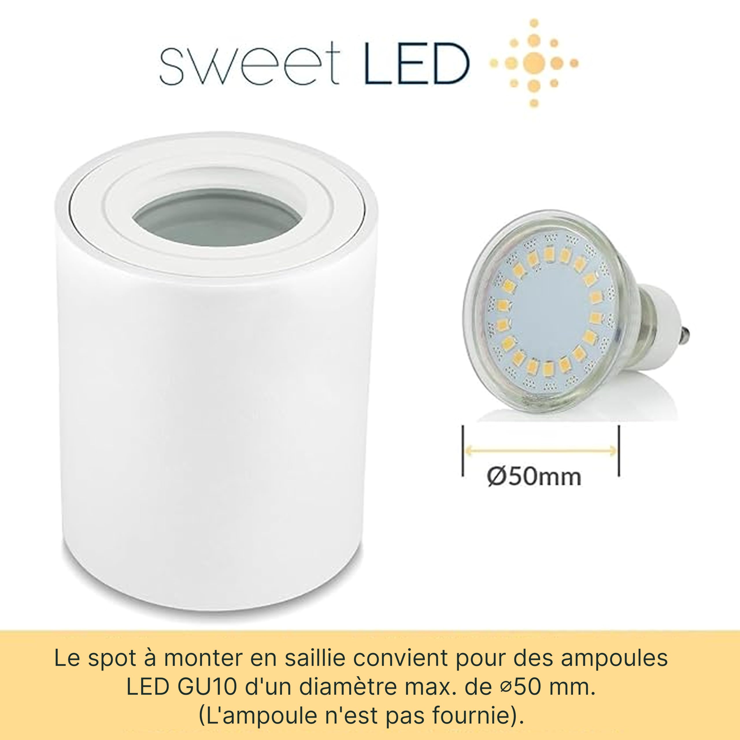 Sweet Led Spots de plafond 230V IP44 Pour salle de bain, cuisine, cave Plafonnier LED GU10 en aluminium rond blanc mat Diamètre Ø80 mm - 95 mm LED Spot 230 Volt 4 pièces