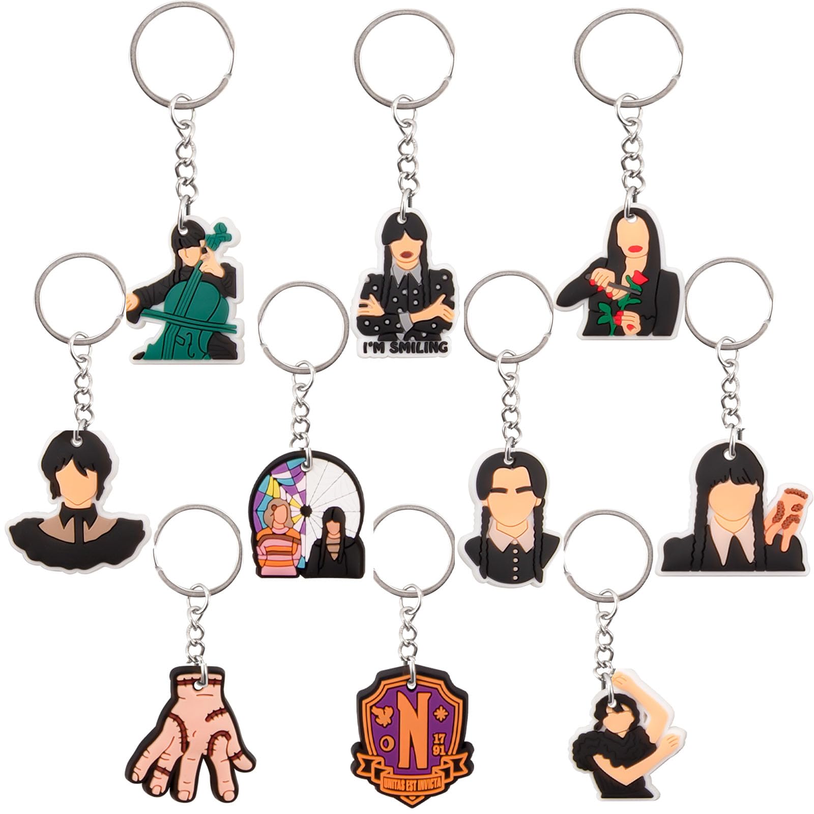 CHUKUAWednesday Keyring Cute Anime Keychain Pendant 3D Silicone Figure Key Chain Cartoon Keyrings Rings Party Favors Bags fillers Kids Novelty Toys Birthday Gift for Boys Girls Key Charms Keychains